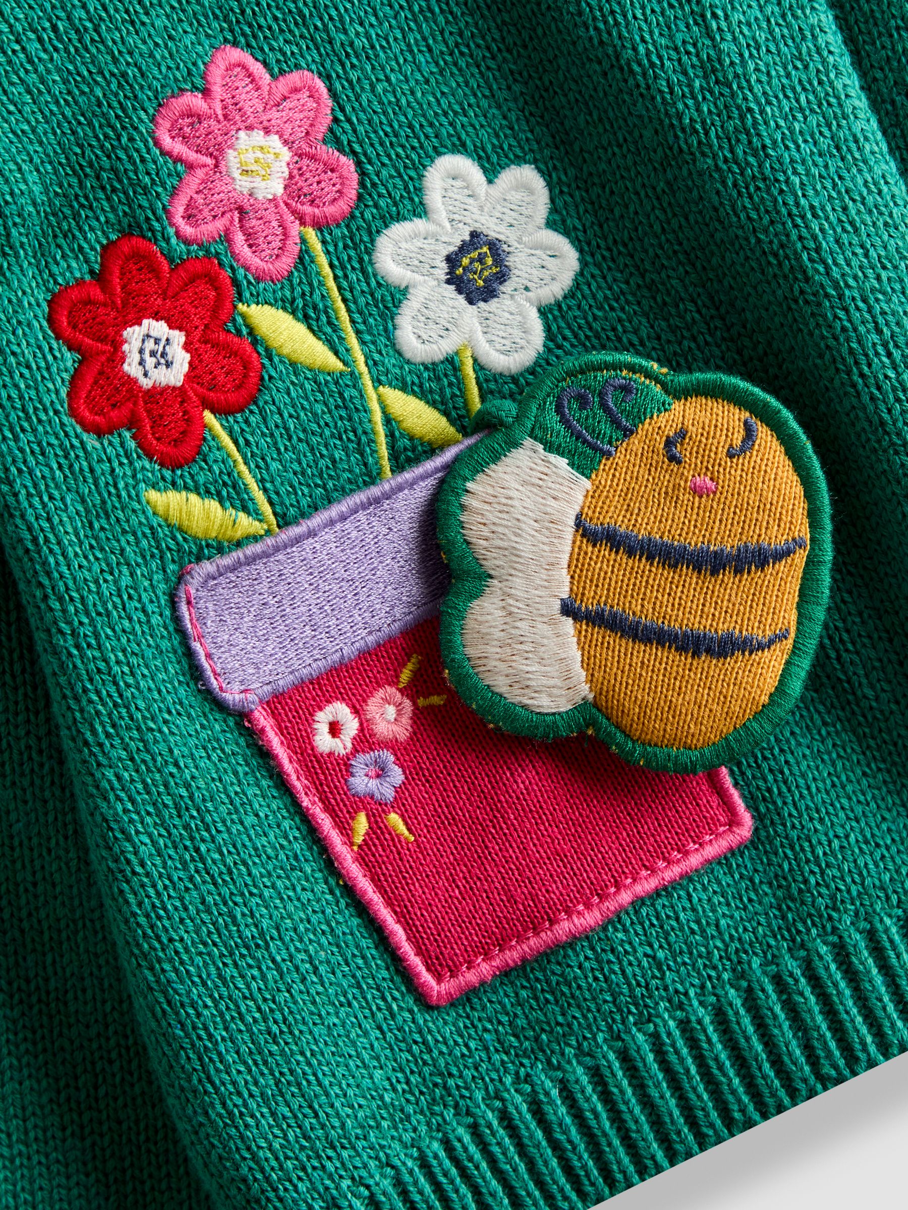 Teal Green Flower & Bee Pet in Pocket Applique Cardigan - Image 3 of 5