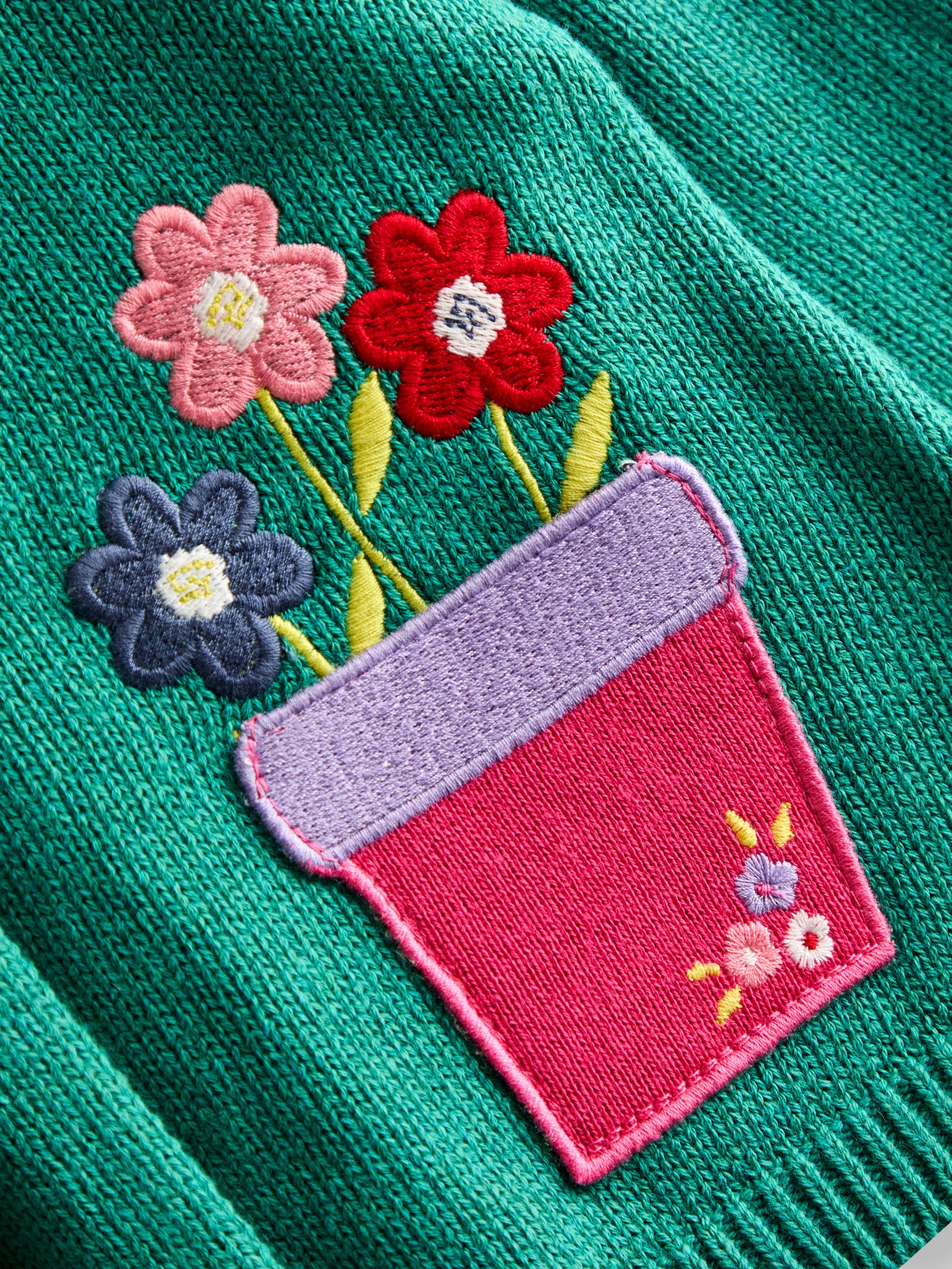 Teal Green Flower & Bee Pet in Pocket Applique Cardigan - Image 4 of 5