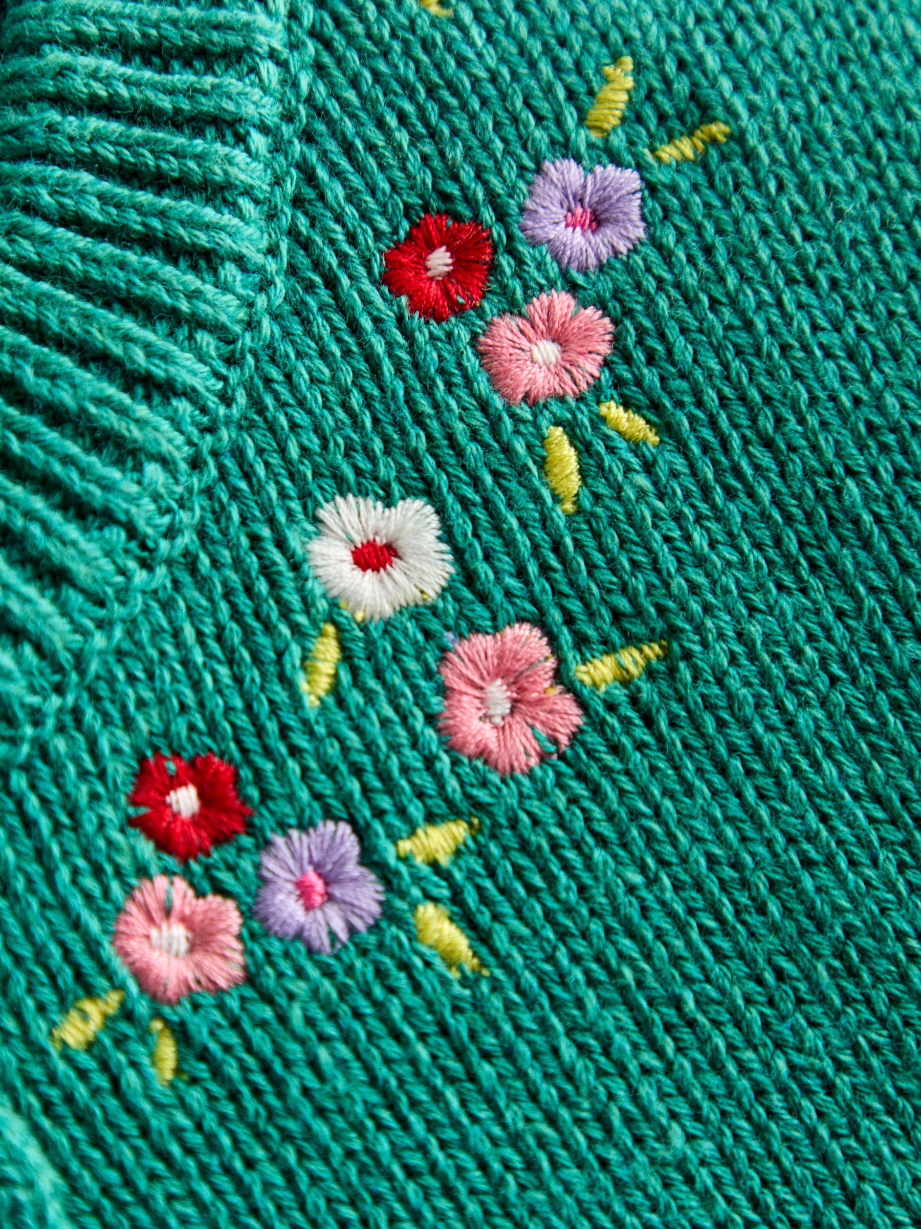 Teal Green Flower & Bee Pet in Pocket Applique Cardigan - Image 5 of 5