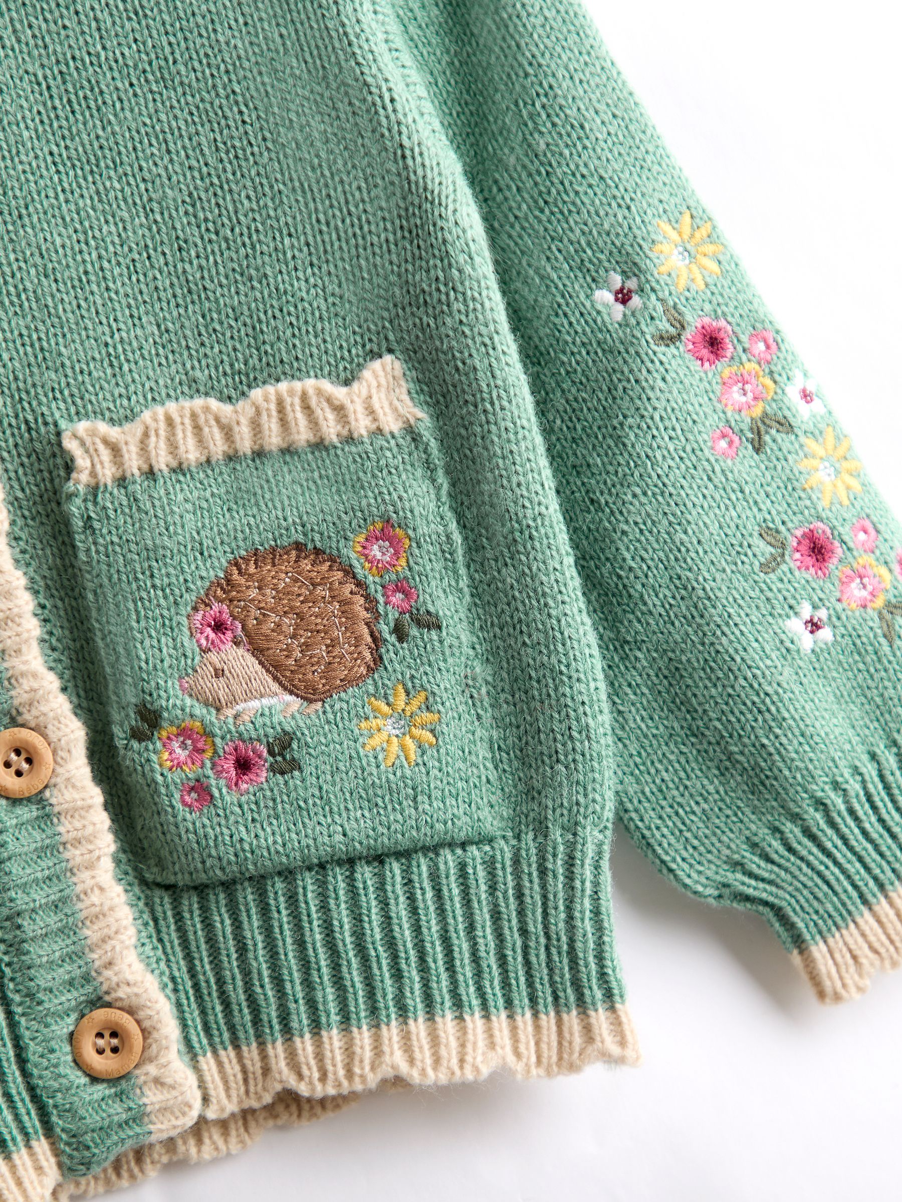 Green Scallop Edge Embroidered Pocket Cardigan - Image 3 of 3