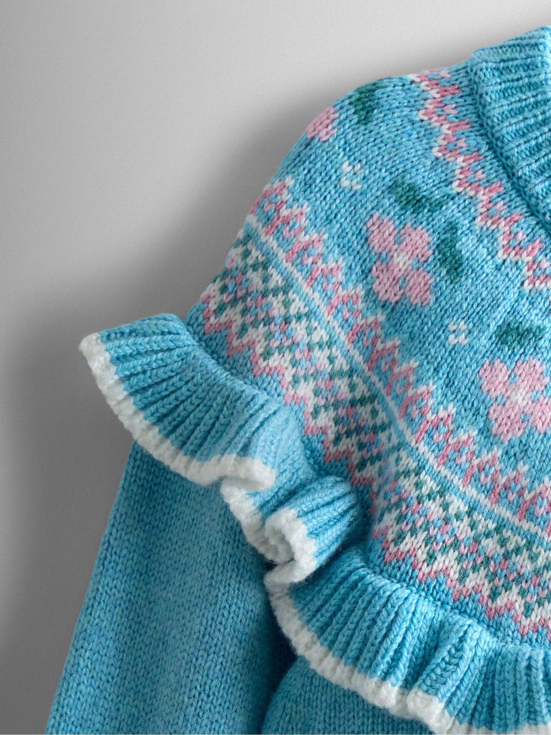 Blue Frill Yoke Fair Isle Cardigan - Image 3 of 4