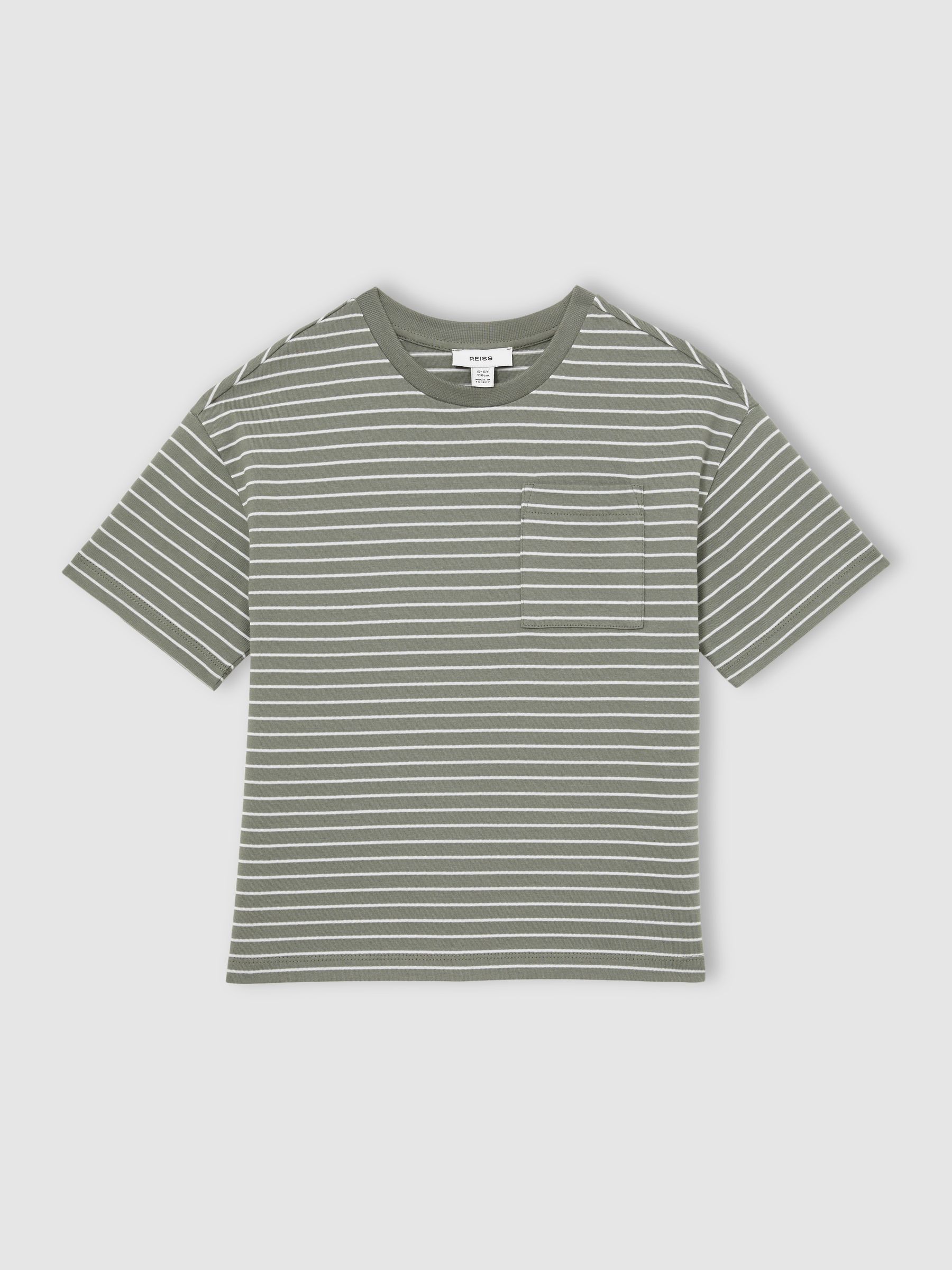 3-9 yrs Cotton-Blend Stripe T-Shirt in Sage/White - Image 2 of 4