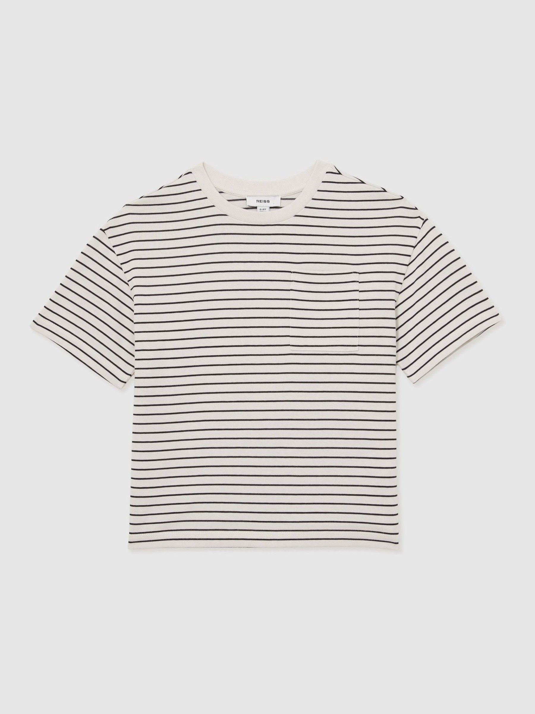 9-13 yrs Cotton-Blend Stripe T-Shirt in White/Navy - Image 2 of 4