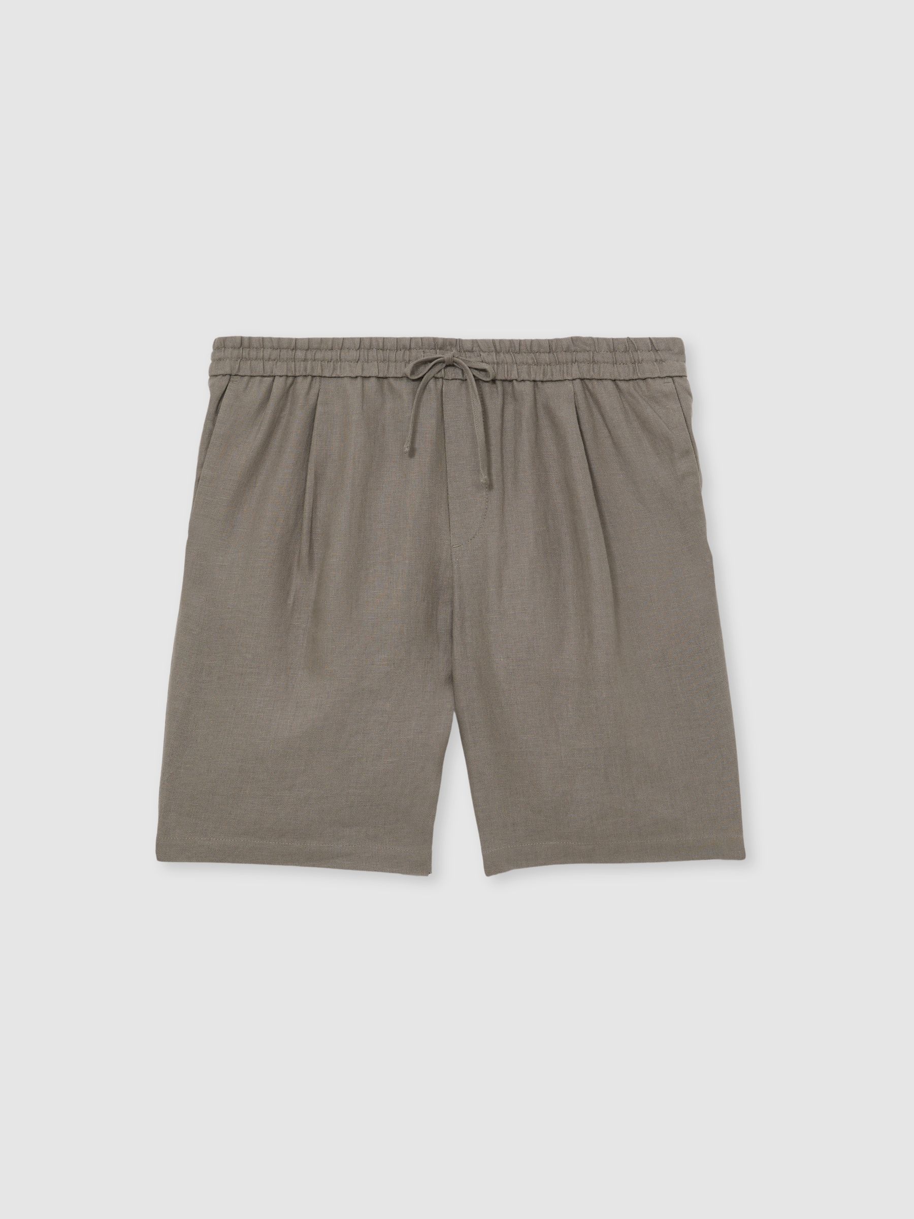 Linen Drawstring Shorts in Mushroom Brown - Image 2 of 6