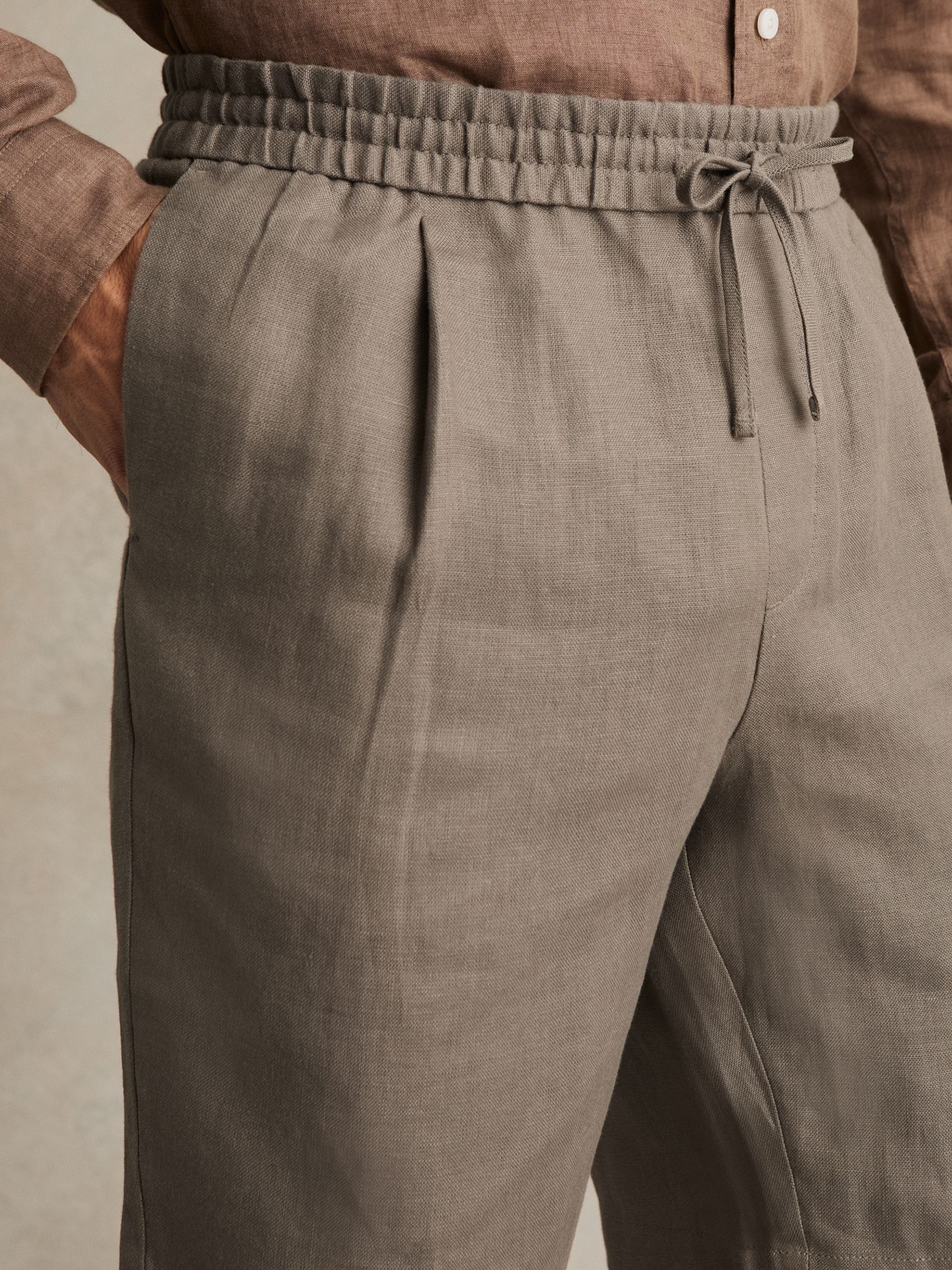 Linen Drawstring Shorts in Mushroom Brown - Image 3 of 6