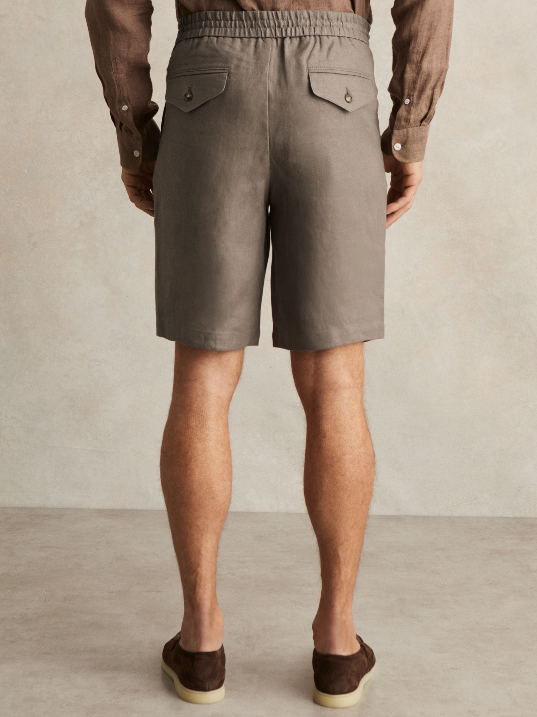 Linen Drawstring Shorts in Mushroom Brown - Image 5 of 6