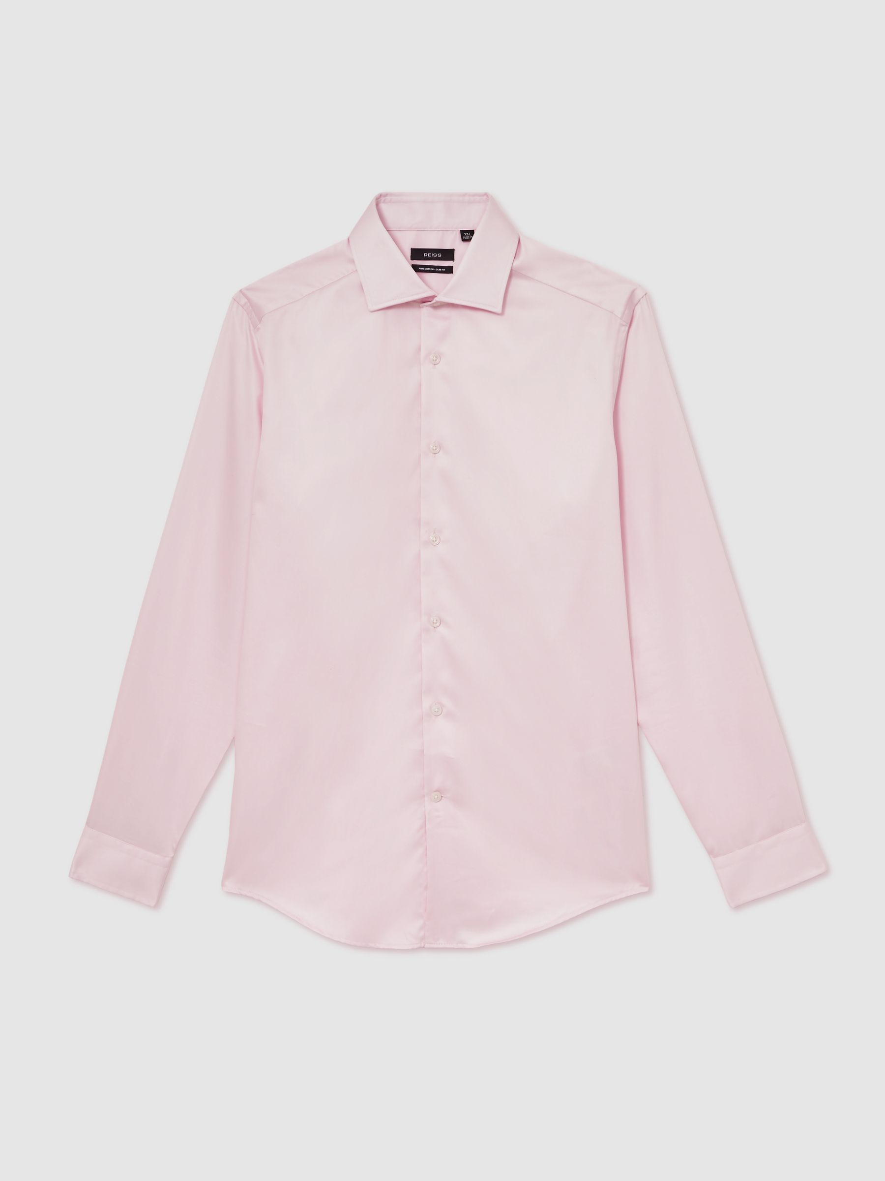 Slim Fit Cotton Sateen Shirt in Pink - Image 2 of 8