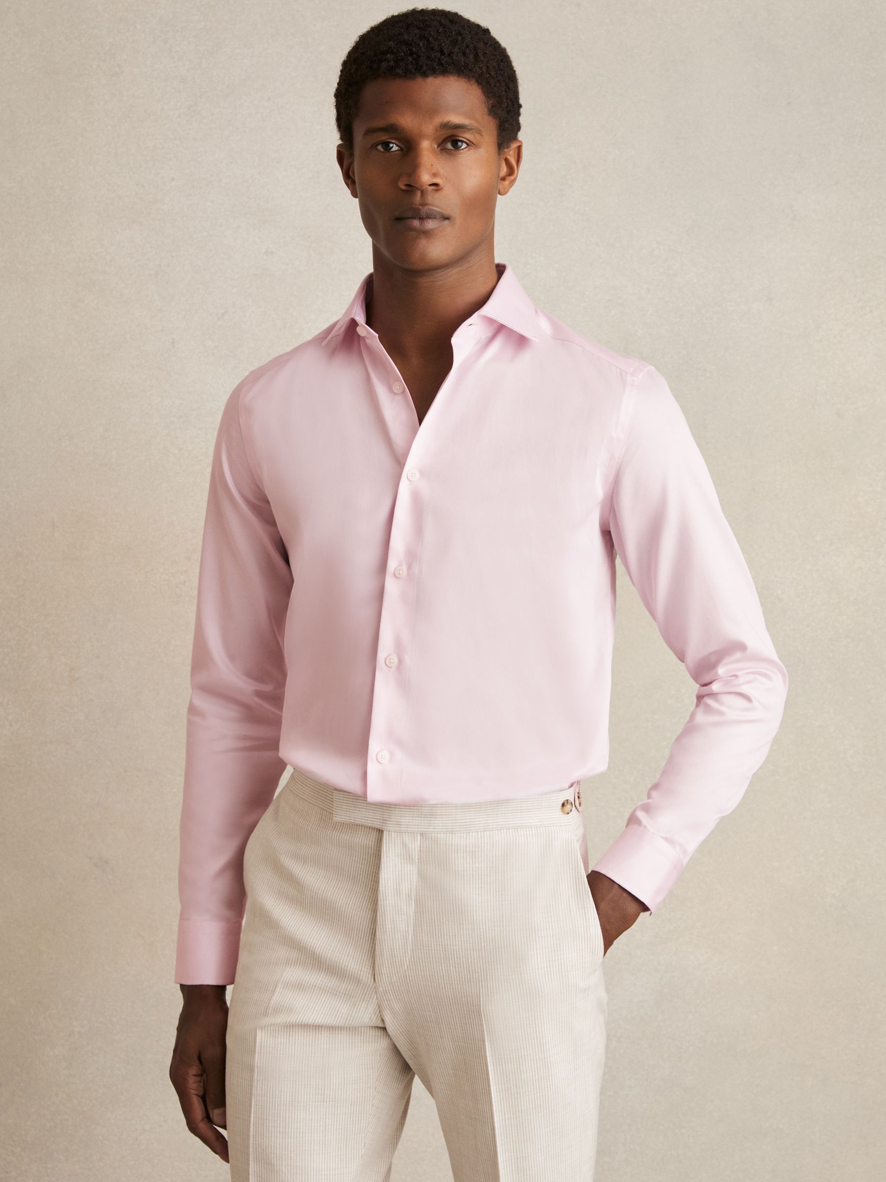 Slim Fit Cotton Sateen Shirt in Pink - Image 3 of 8