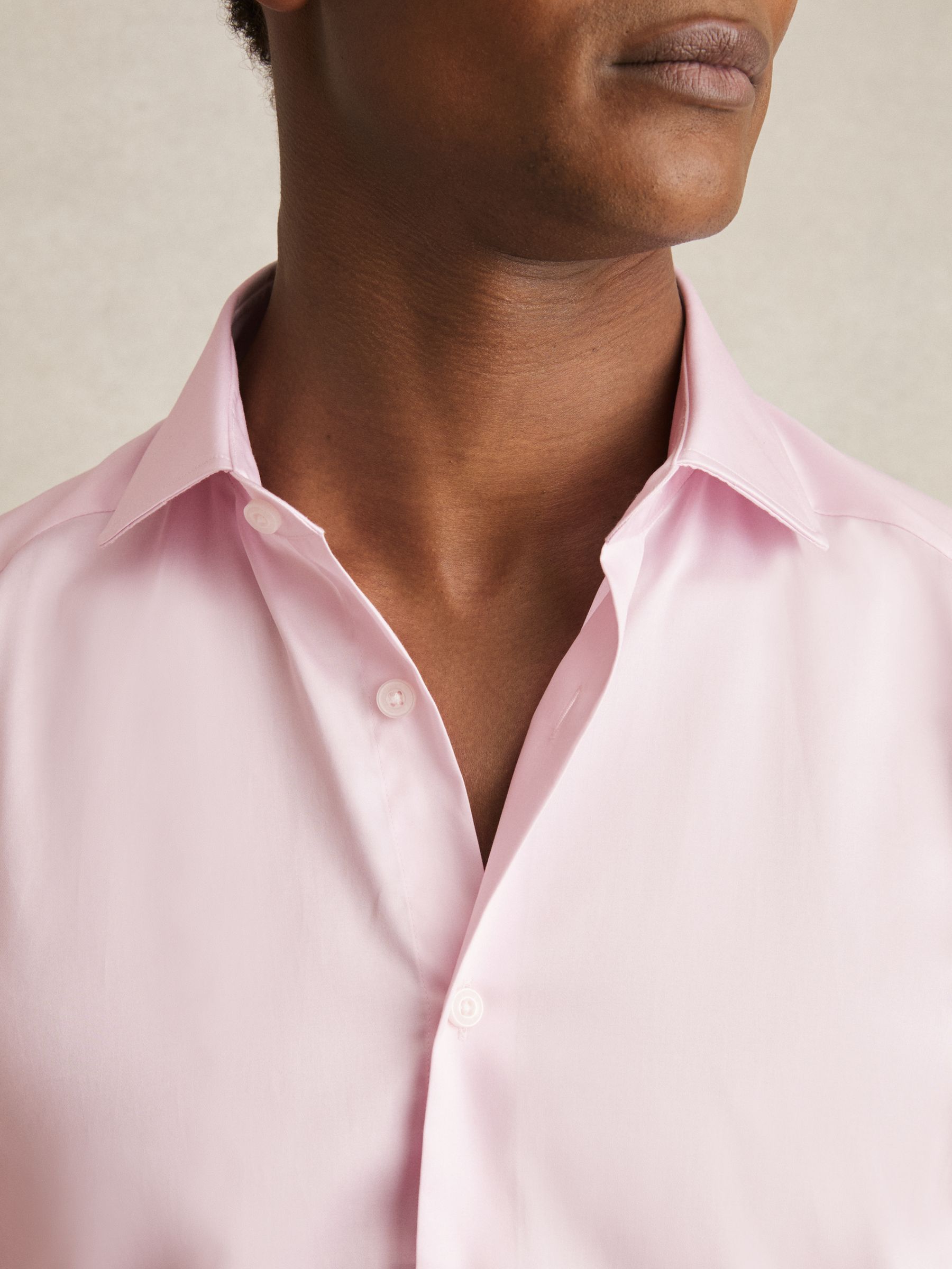 Slim Fit Cotton-Satin Cutaway-Collar Shirt in Pink - image 5