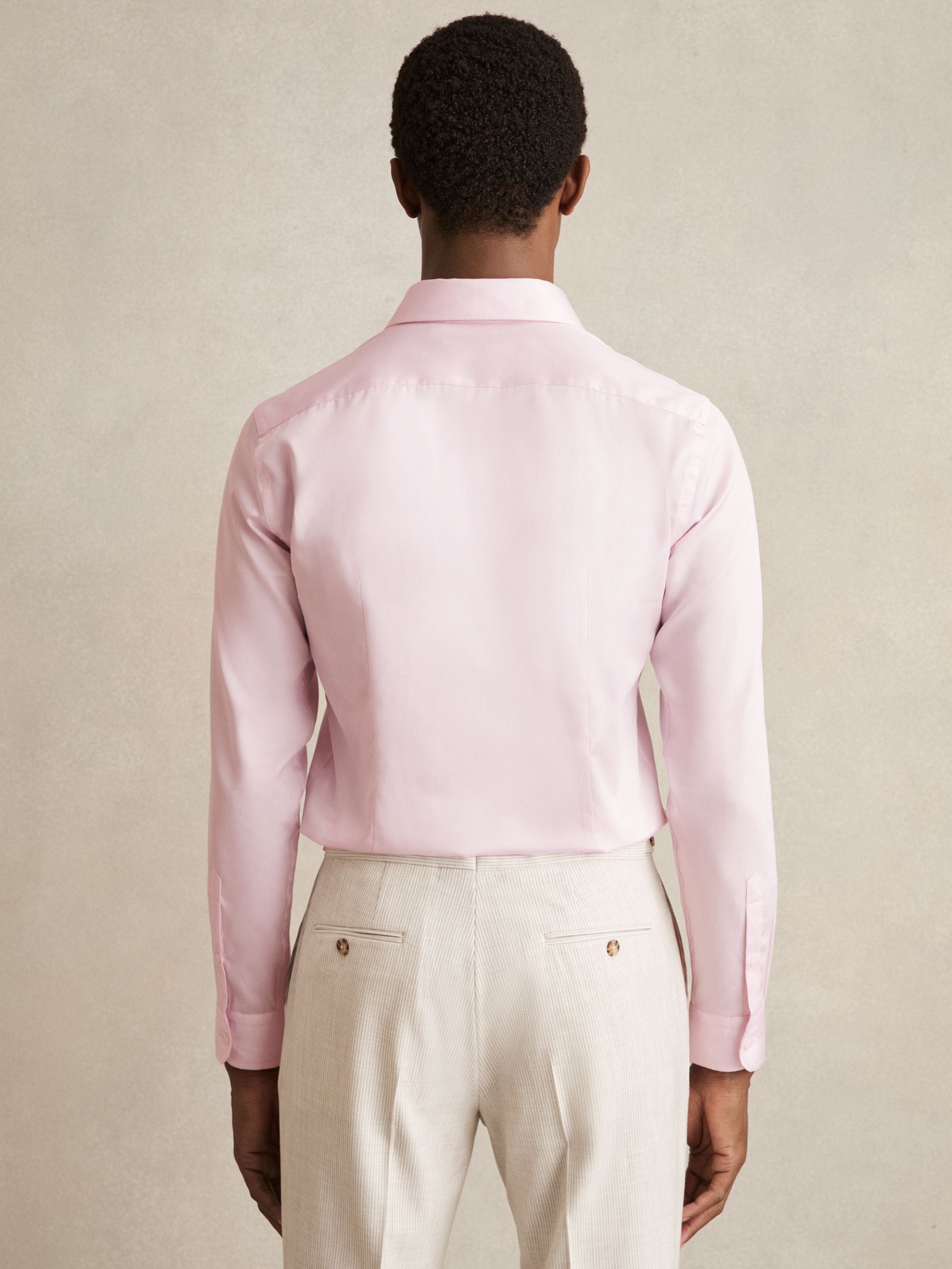 Slim Fit Cotton Sateen Shirt in Pink - Image 6 of 8