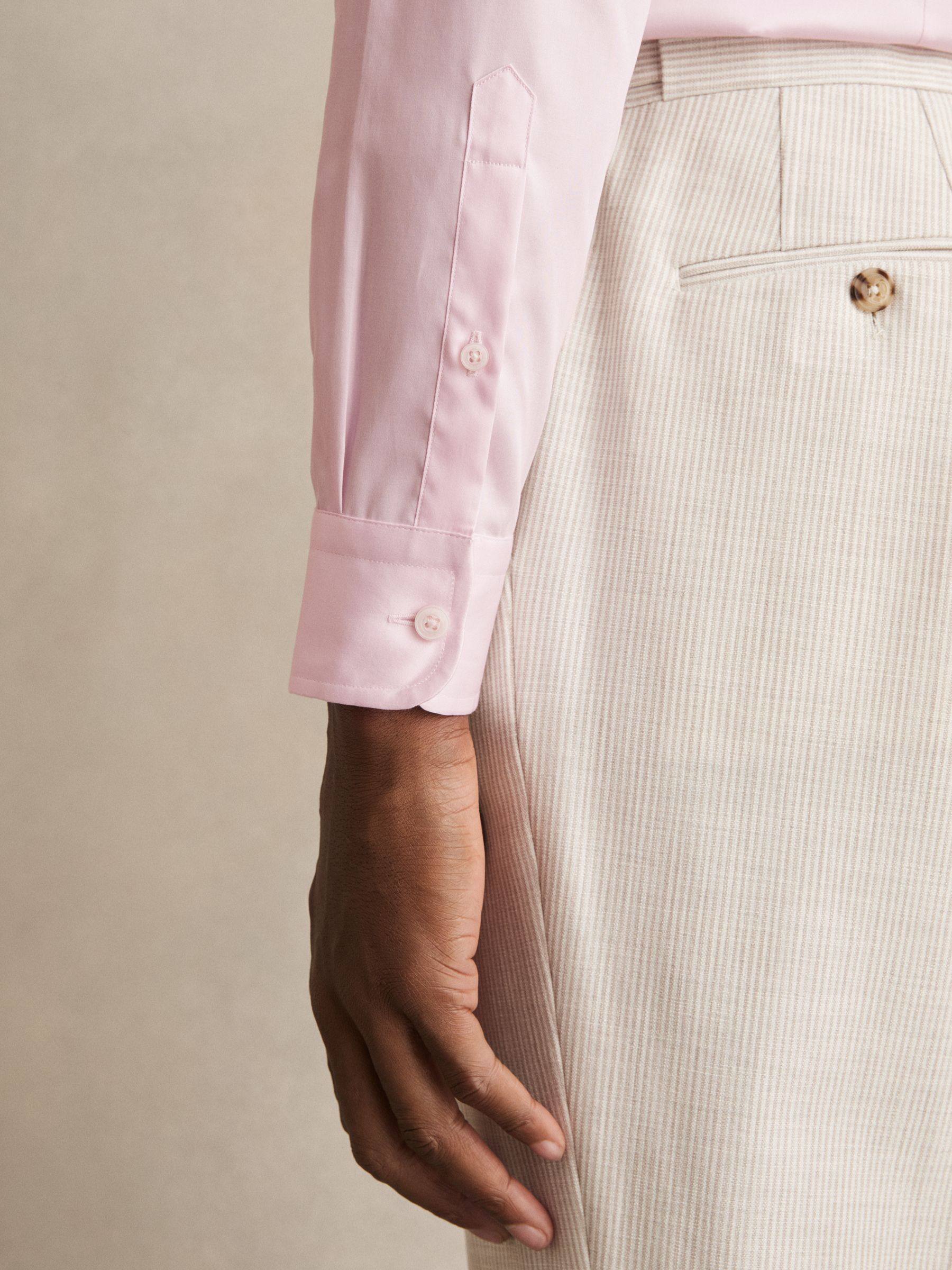 Slim Fit Cotton-Satin Cutaway-Collar Shirt in Pink - image 2