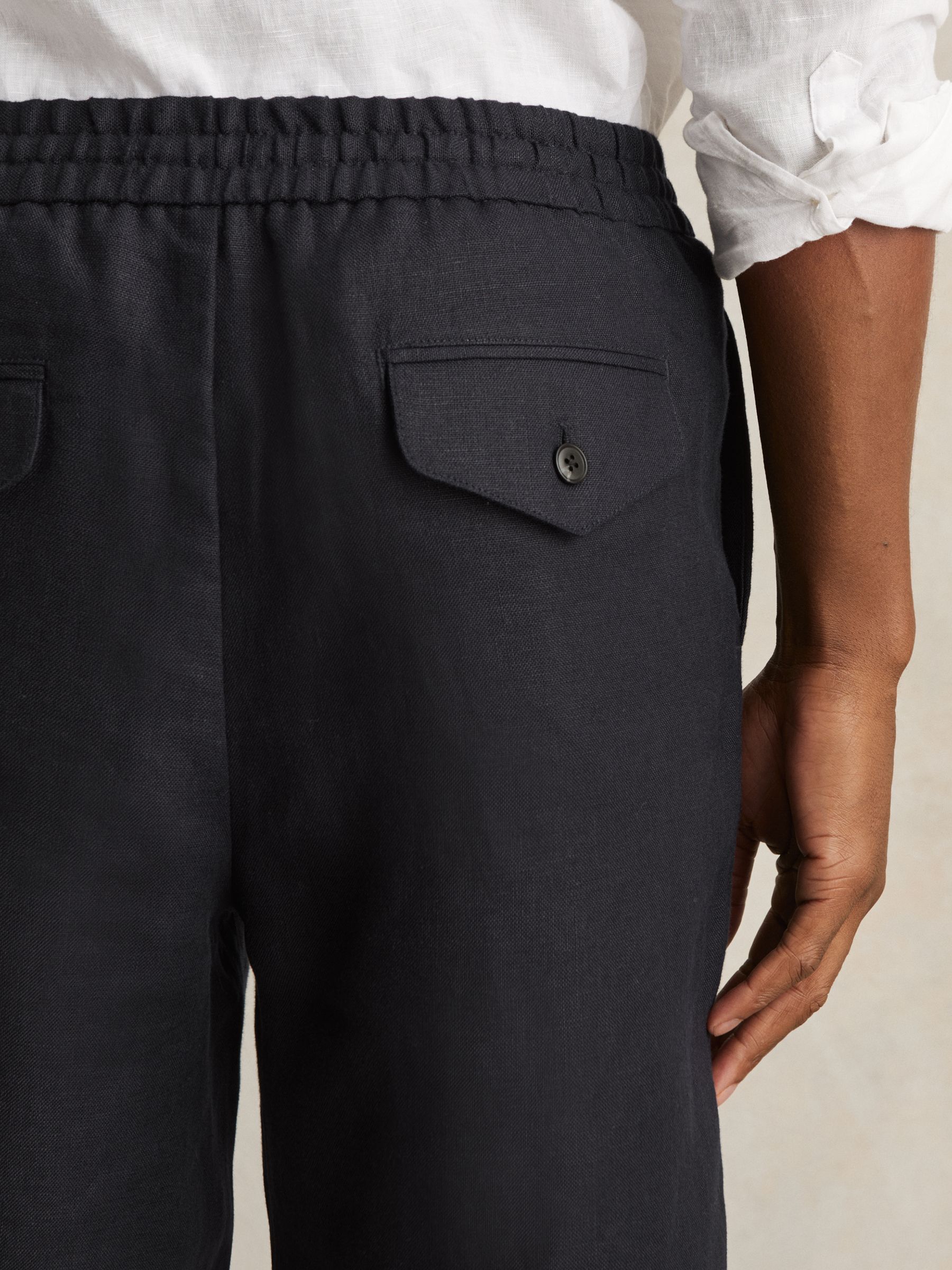 Linen Drawstring Shorts in Navy - Image 4 of 7