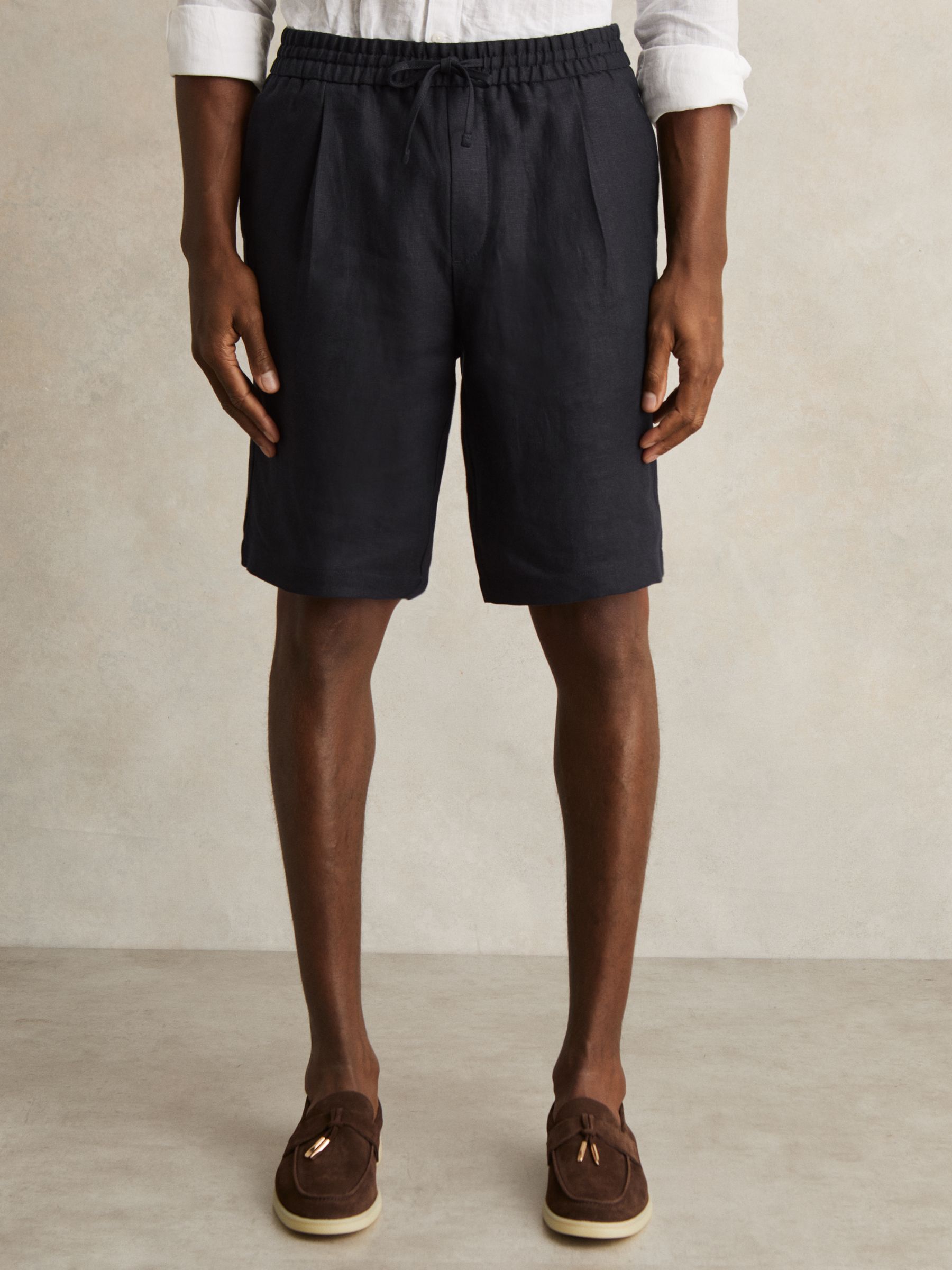 Linen Drawstring Shorts in Navy - Image 5 of 7