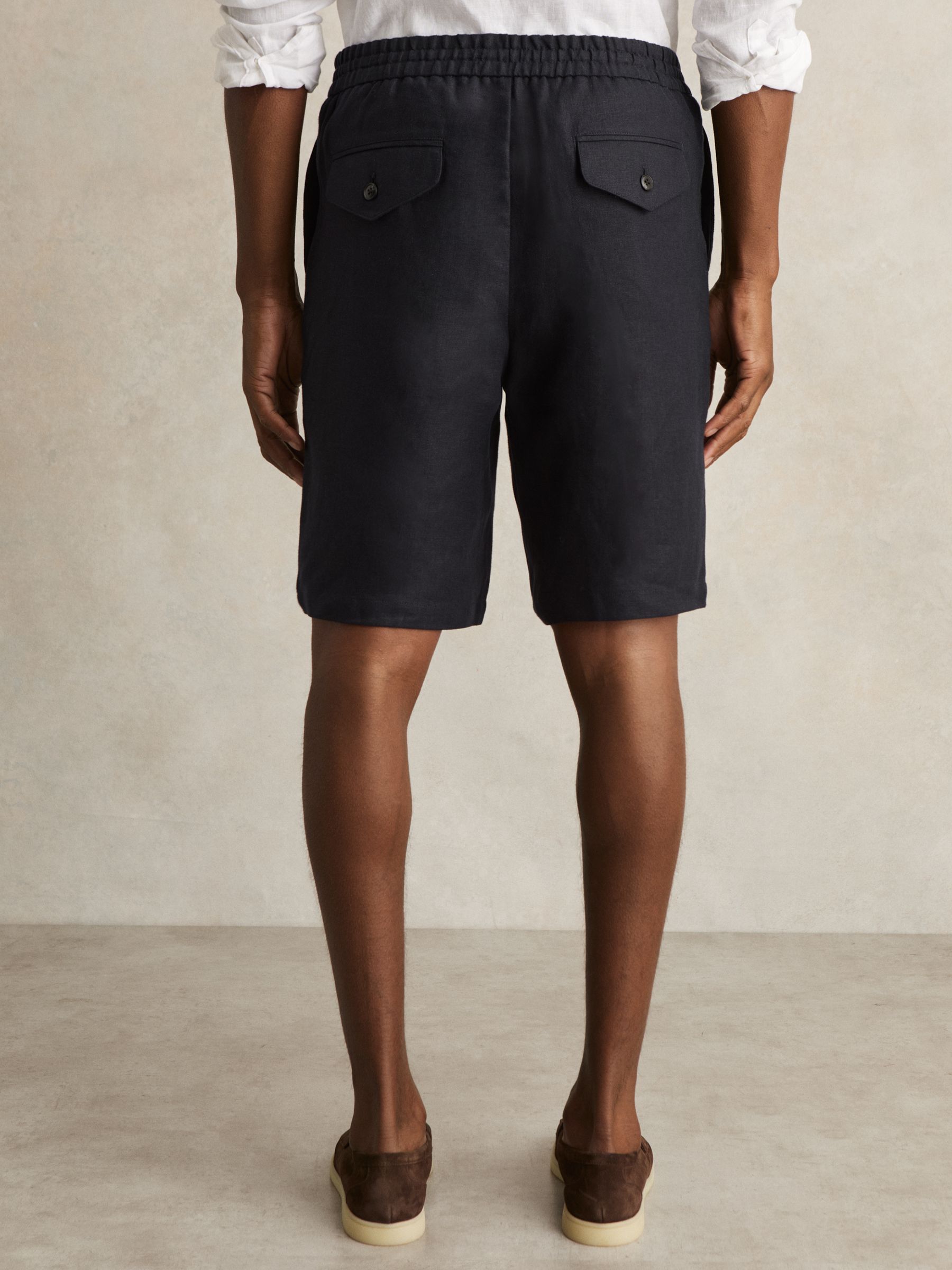 Linen Drawstring Shorts in Navy - Image 6 of 7