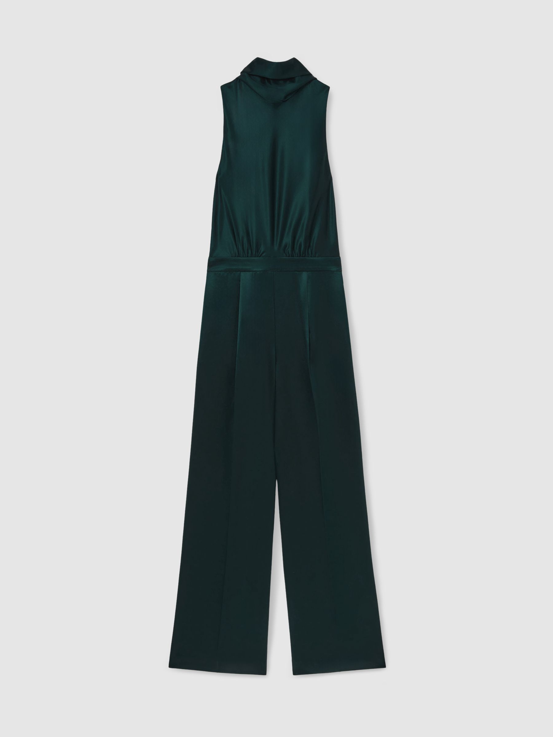 Satin Cape Sash Jumpsuit in Teal Green - Image 2 of 8