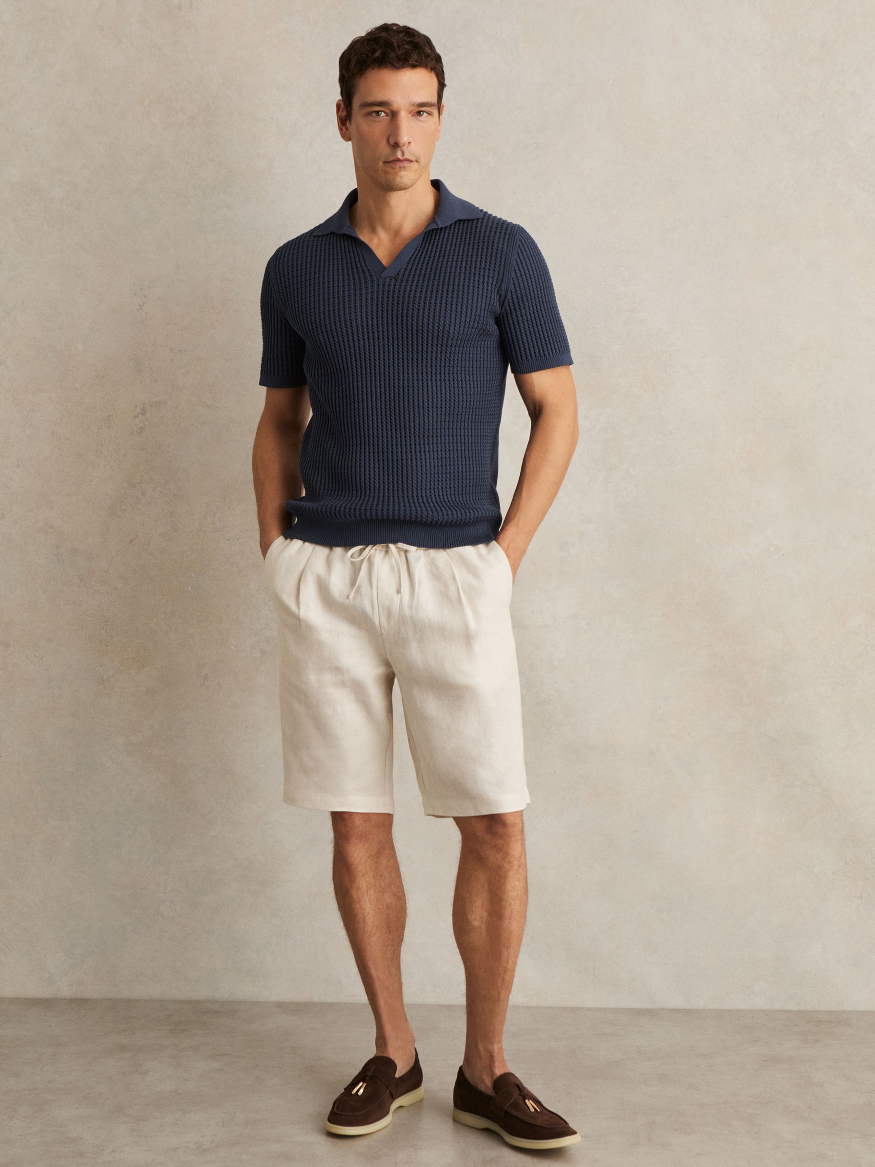 Linen Drawstring Shorts in Stone - Image 1 of 5