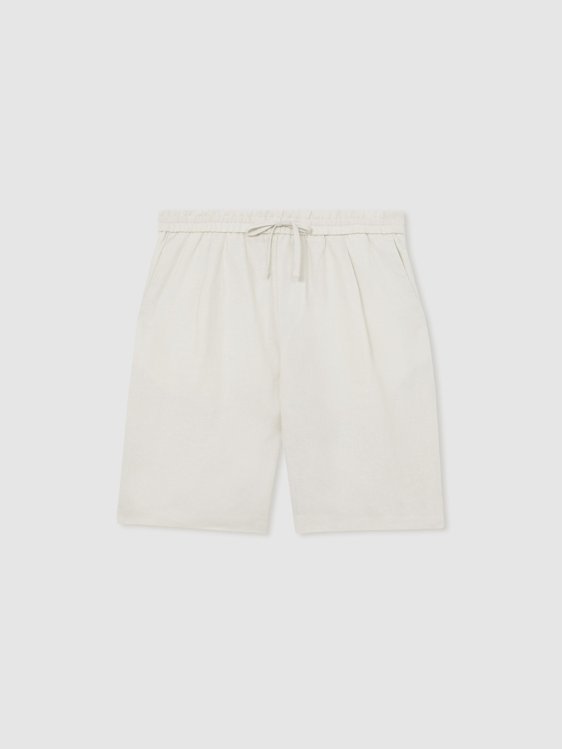 Linen Drawstring Shorts in Stone - Image 2 of 5