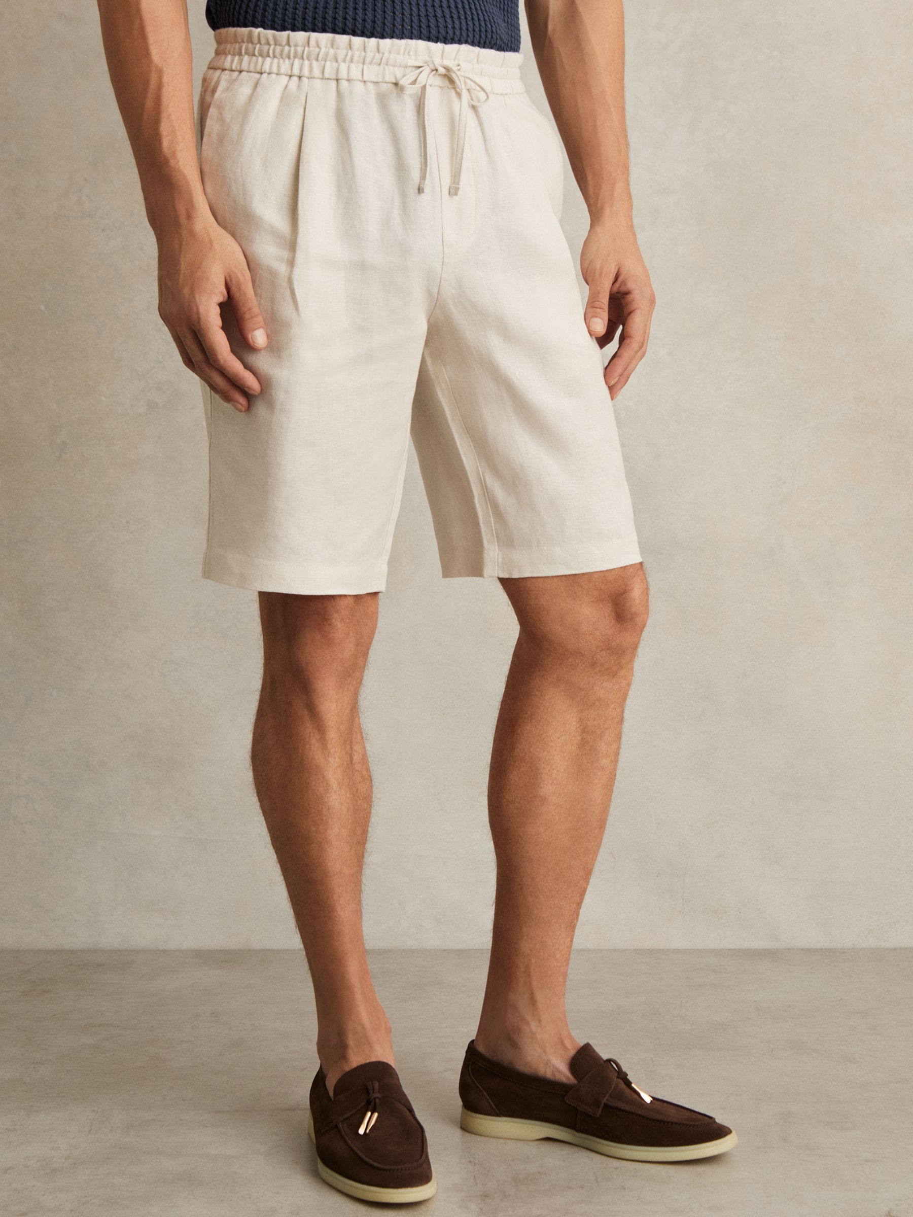 Linen Drawstring Shorts in Stone - Image 3 of 5