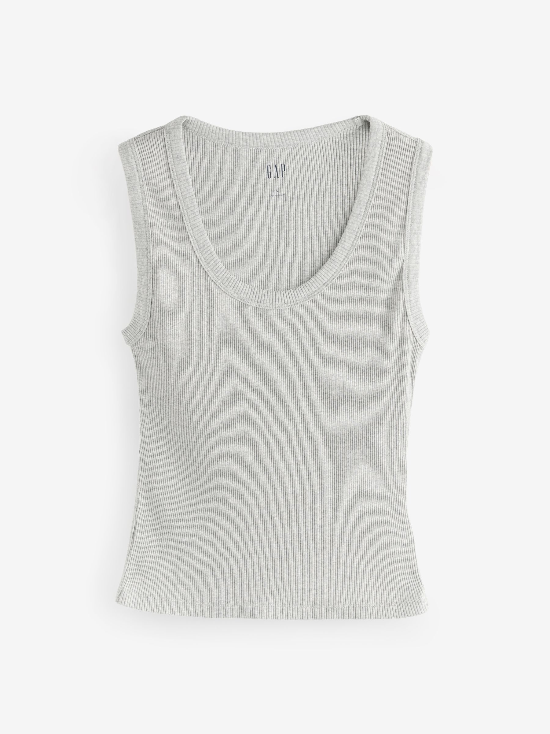 Light Grey Ribbed Knit Cotton Stretch Scoop Vest - Image 1 of 4