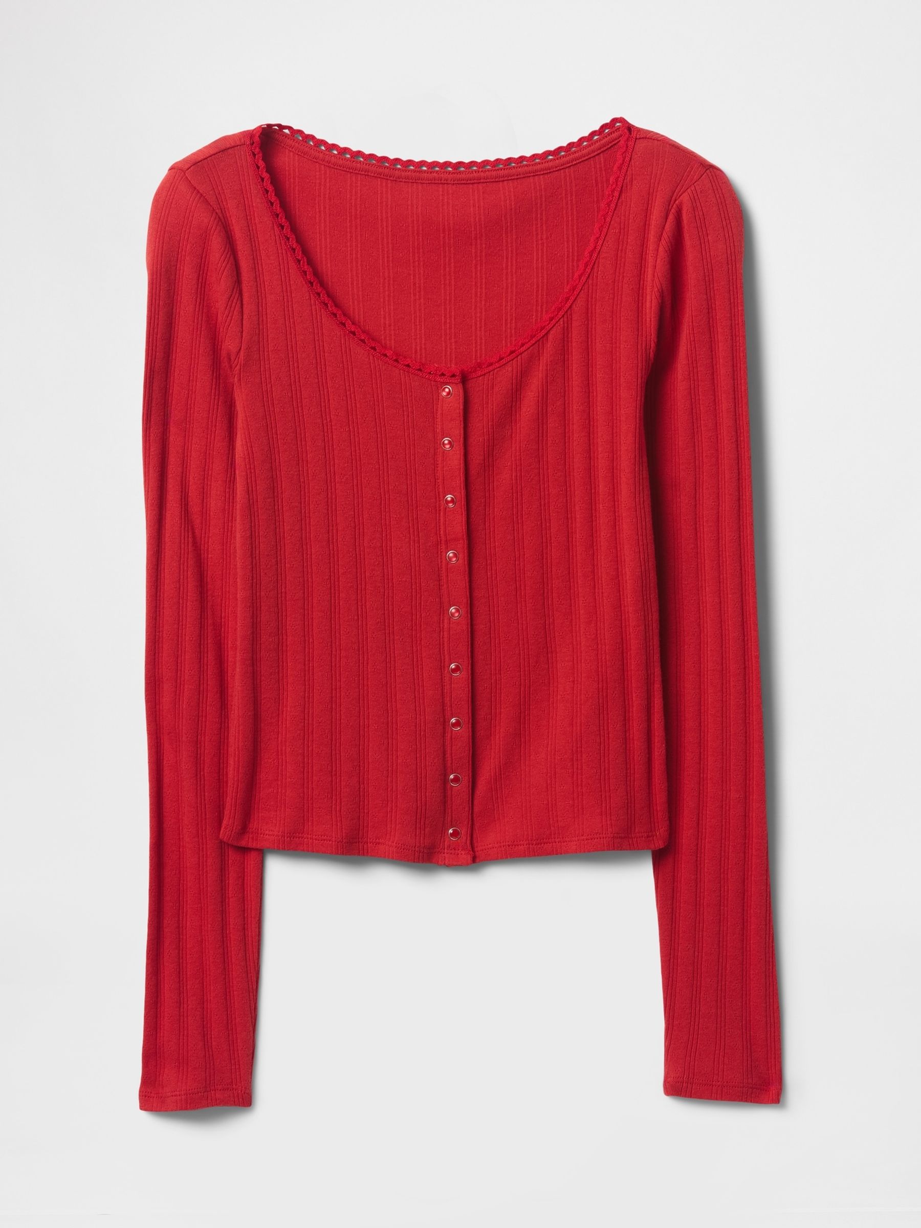 Red Cropped Pointelle Cardigan - Image 5 of 5