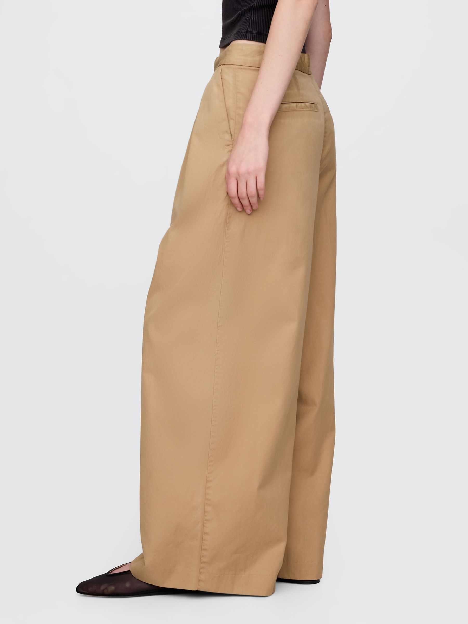 Beige Ultrasoft High Waisted Twill Pleated Wide-Leg Chinos - Image 3 of 8
