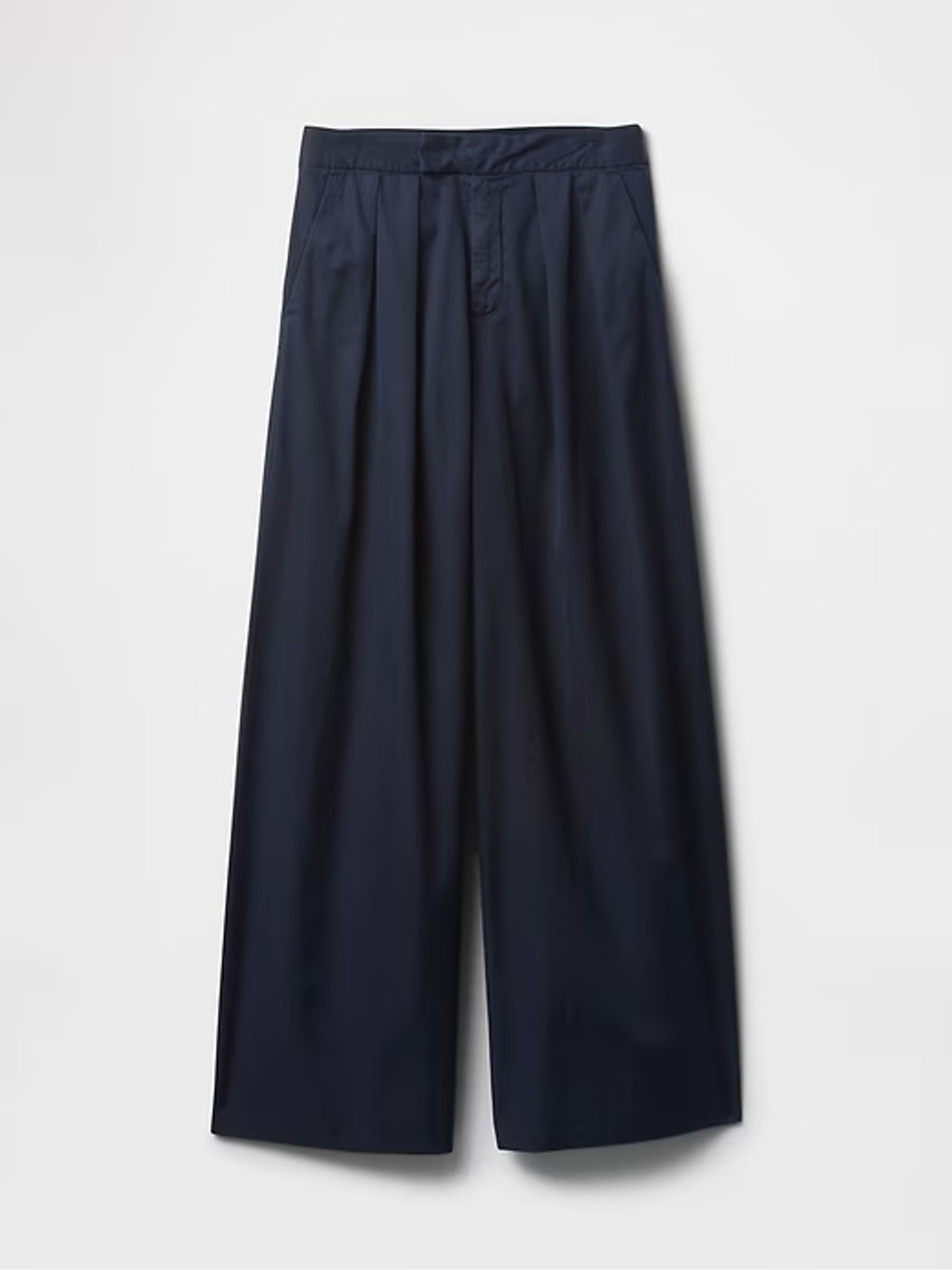 Navy Blue Cotton High Waisted Pleated Wide-Leg Chino Trousers - Image 7 of 7