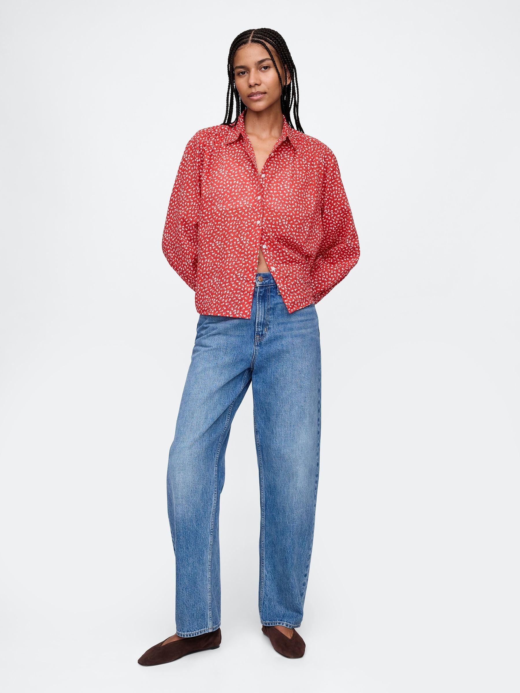 Red Relaxed Button-Front Shirt - Image 3 of 4