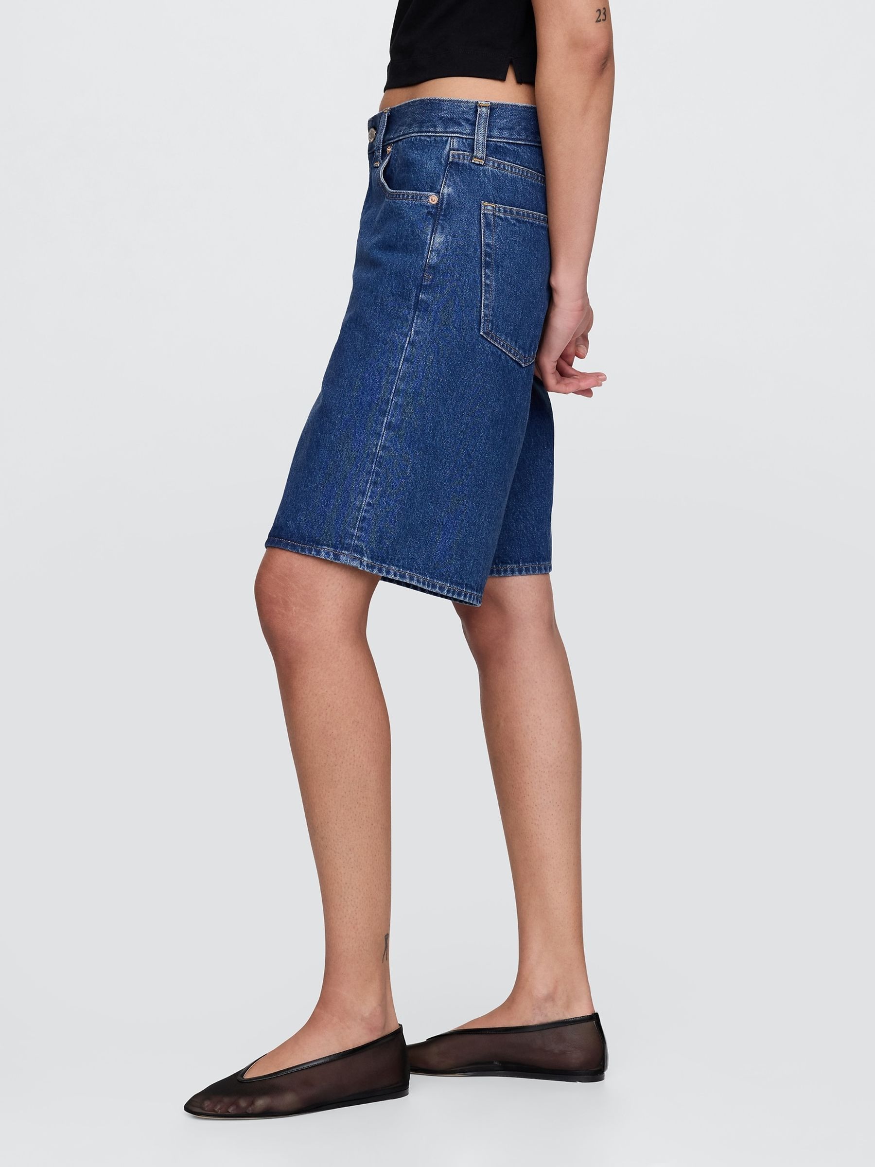 Blue 11.5" Mid Rise Longline Denim Shorts - Image 3 of 5