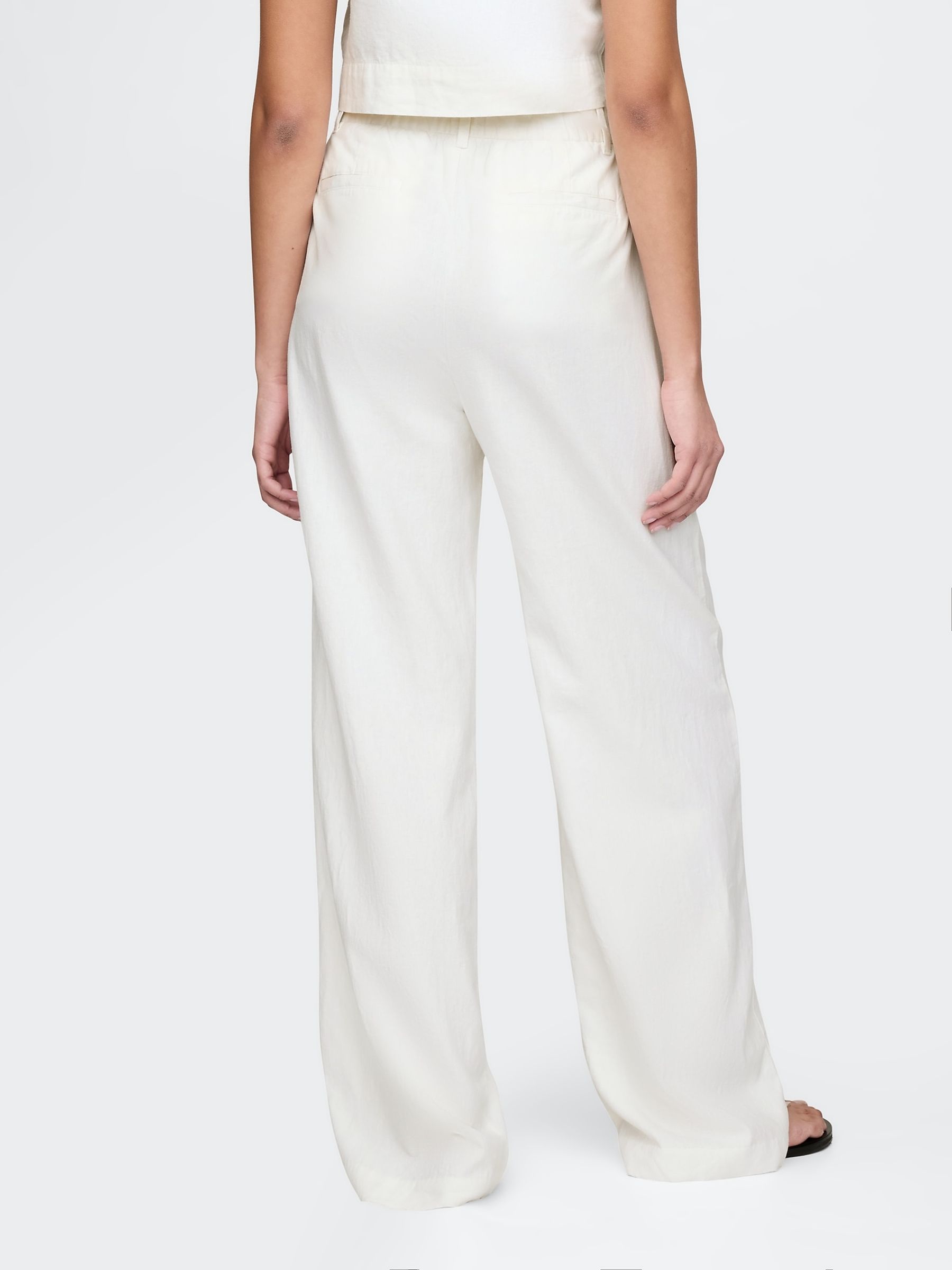 White Wide Leg Heavyweight Linen-Blend Trousers - Image 2 of 7