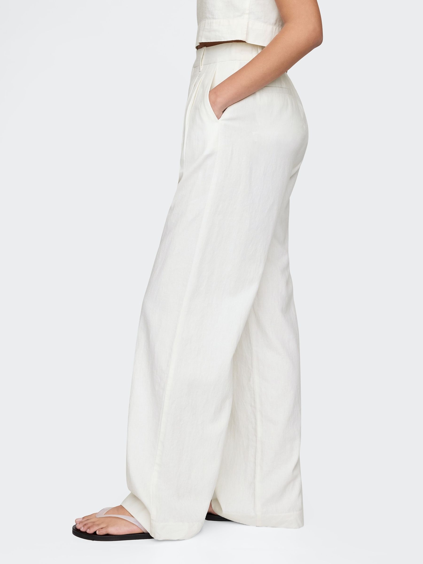 White Wide Leg Heavyweight Linen-Blend Trousers - Image 3 of 7