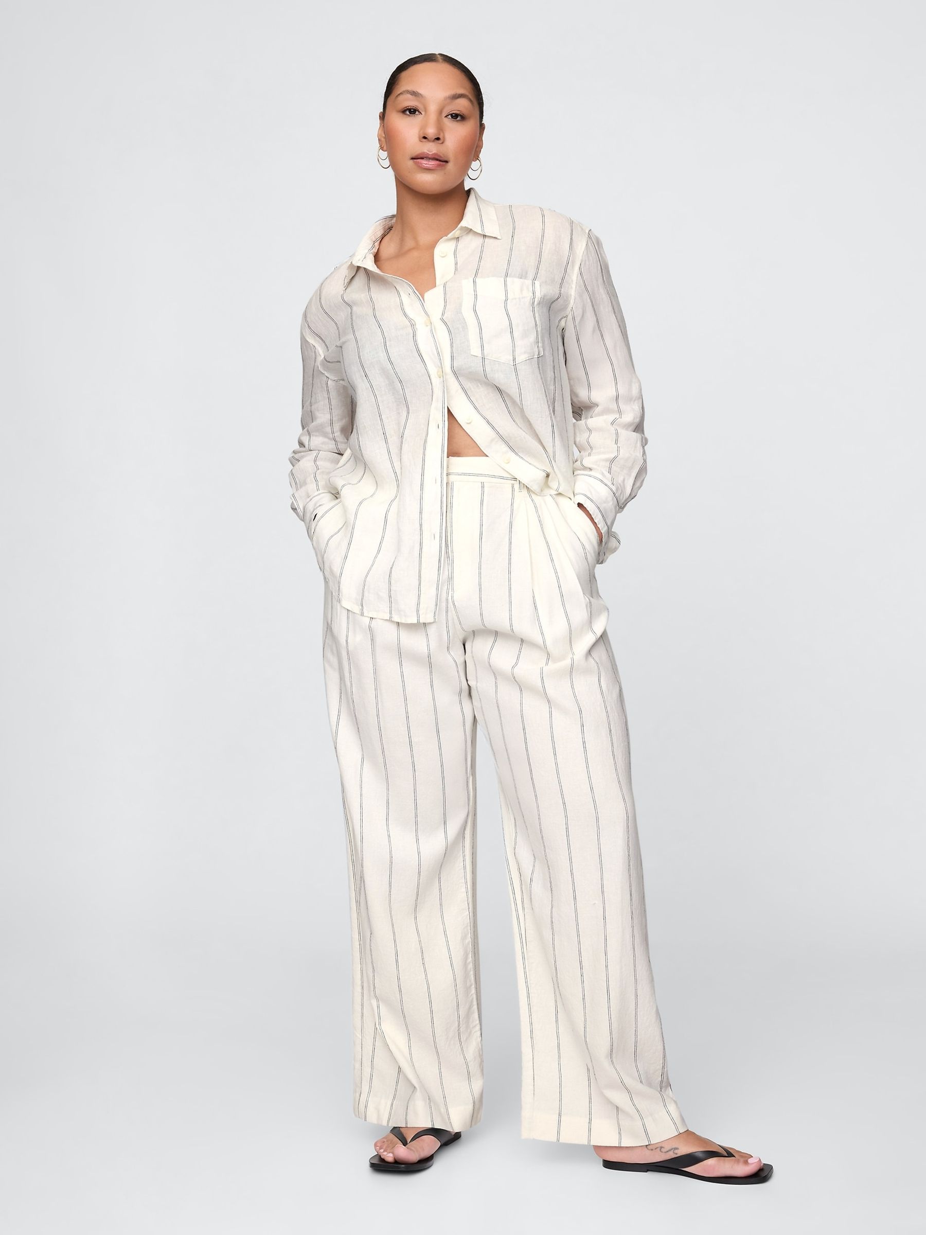 パンツ 00s OLD GAP stripe wool wide slacks Cream Stripe Wide Leg Heavyweight Linen-Blend Trousers | Gap