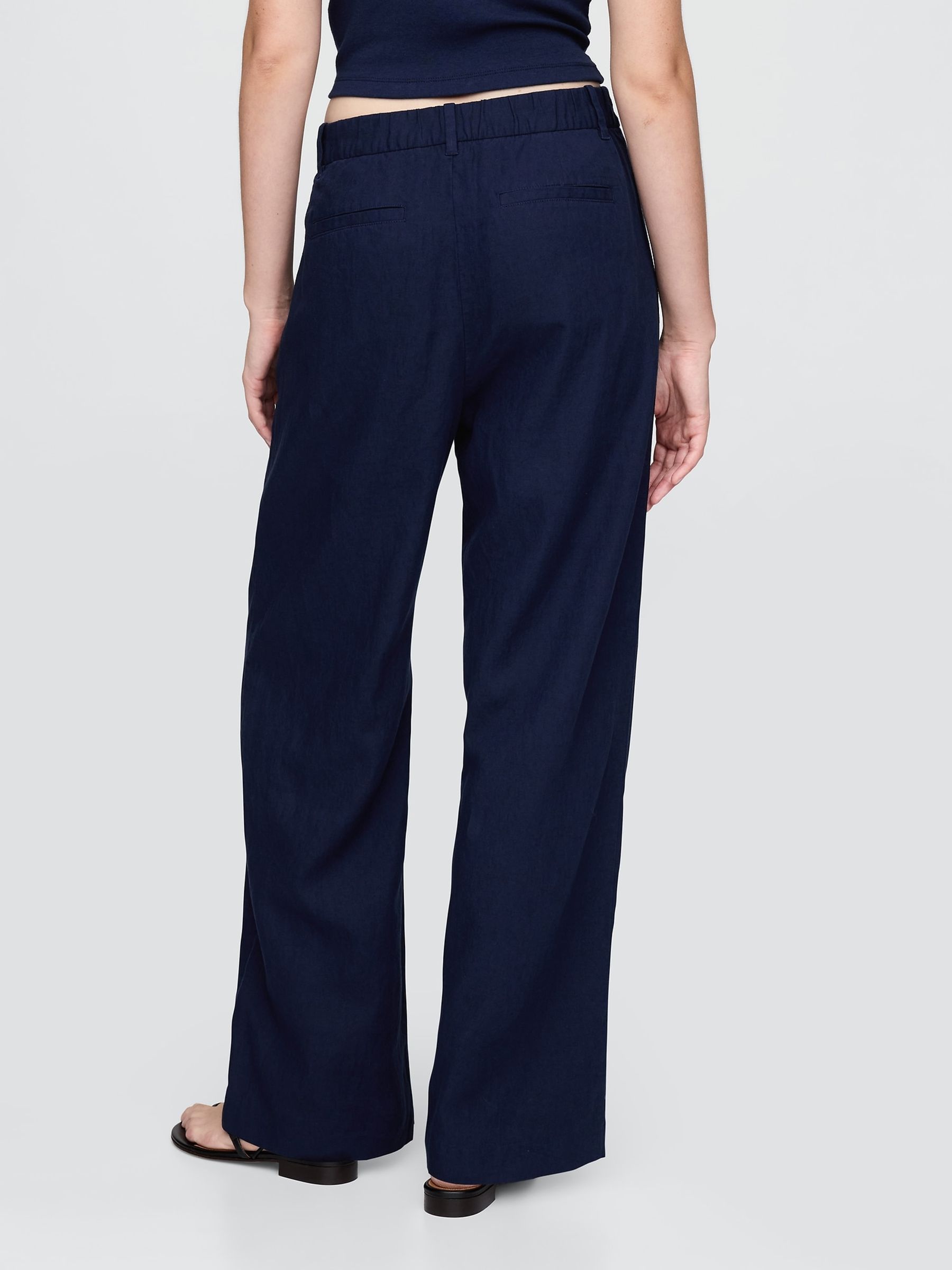 Blue Wide Leg Heavyweight Linen-Blend Trousers - Image 2 of 5