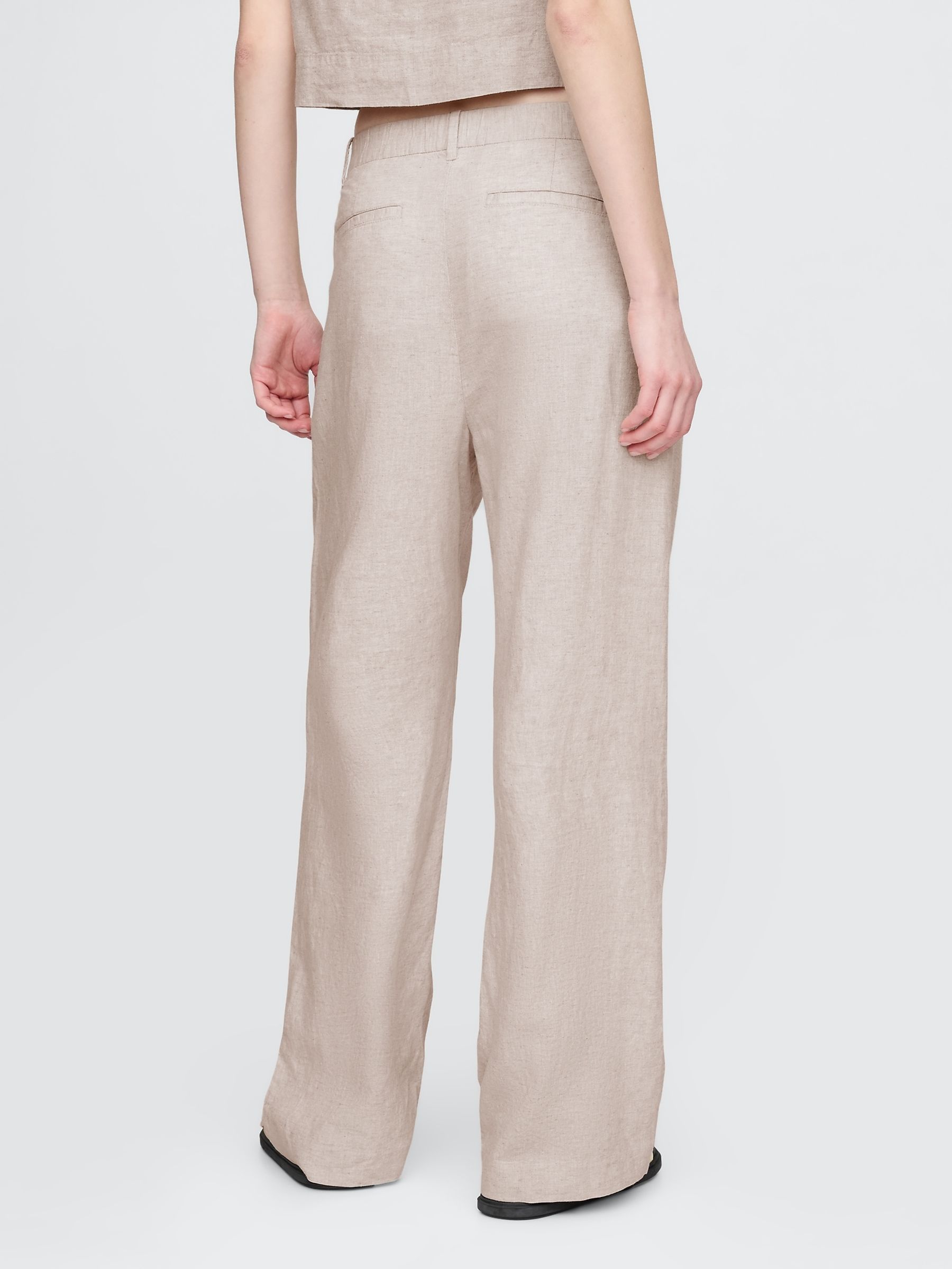 Beige Wide Leg Heavyweight Linen-Blend Trousers - Image 2 of 5