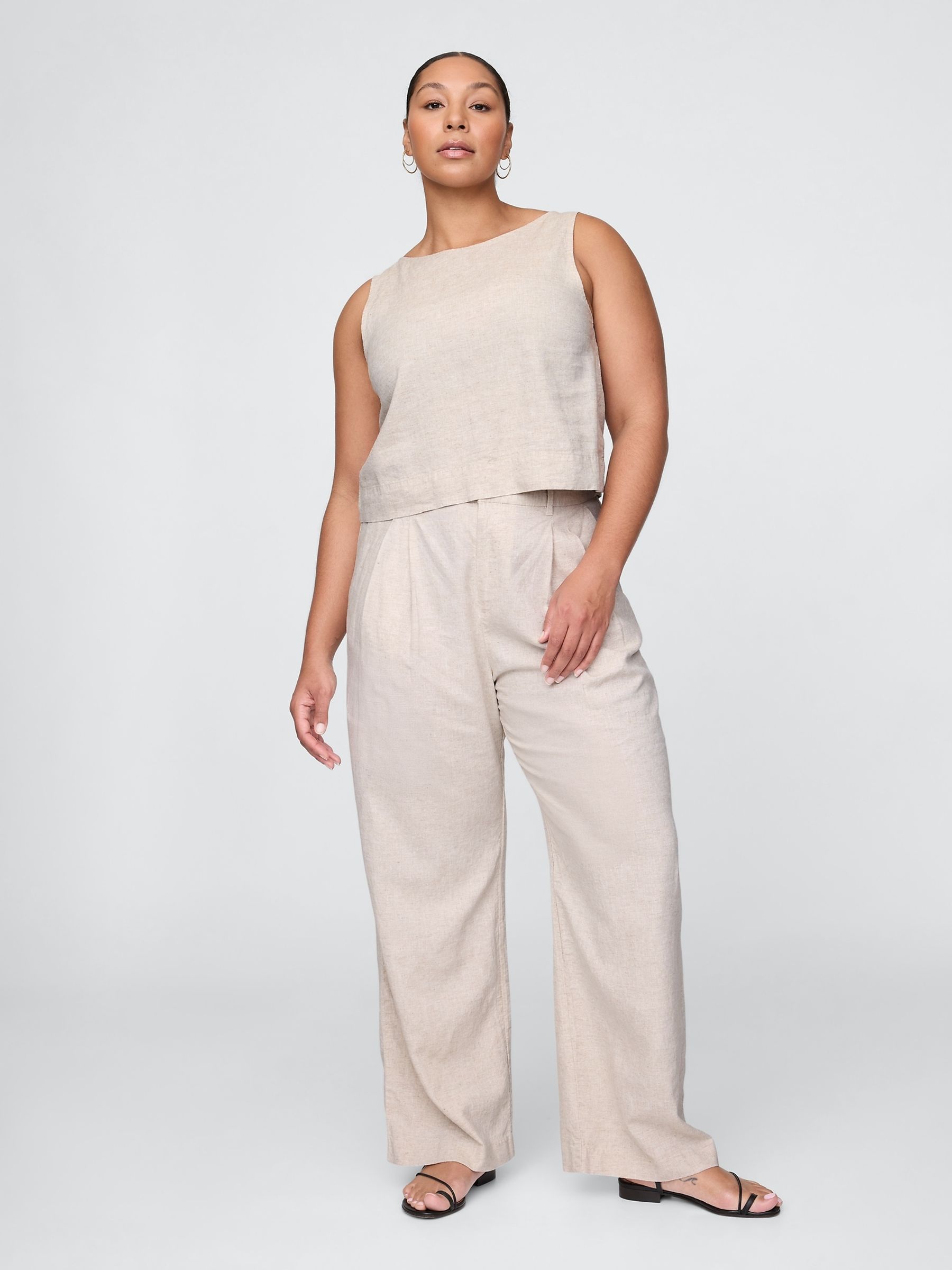 Beige Wide Leg Heavyweight Linen-Blend Trousers - Image 5 of 5