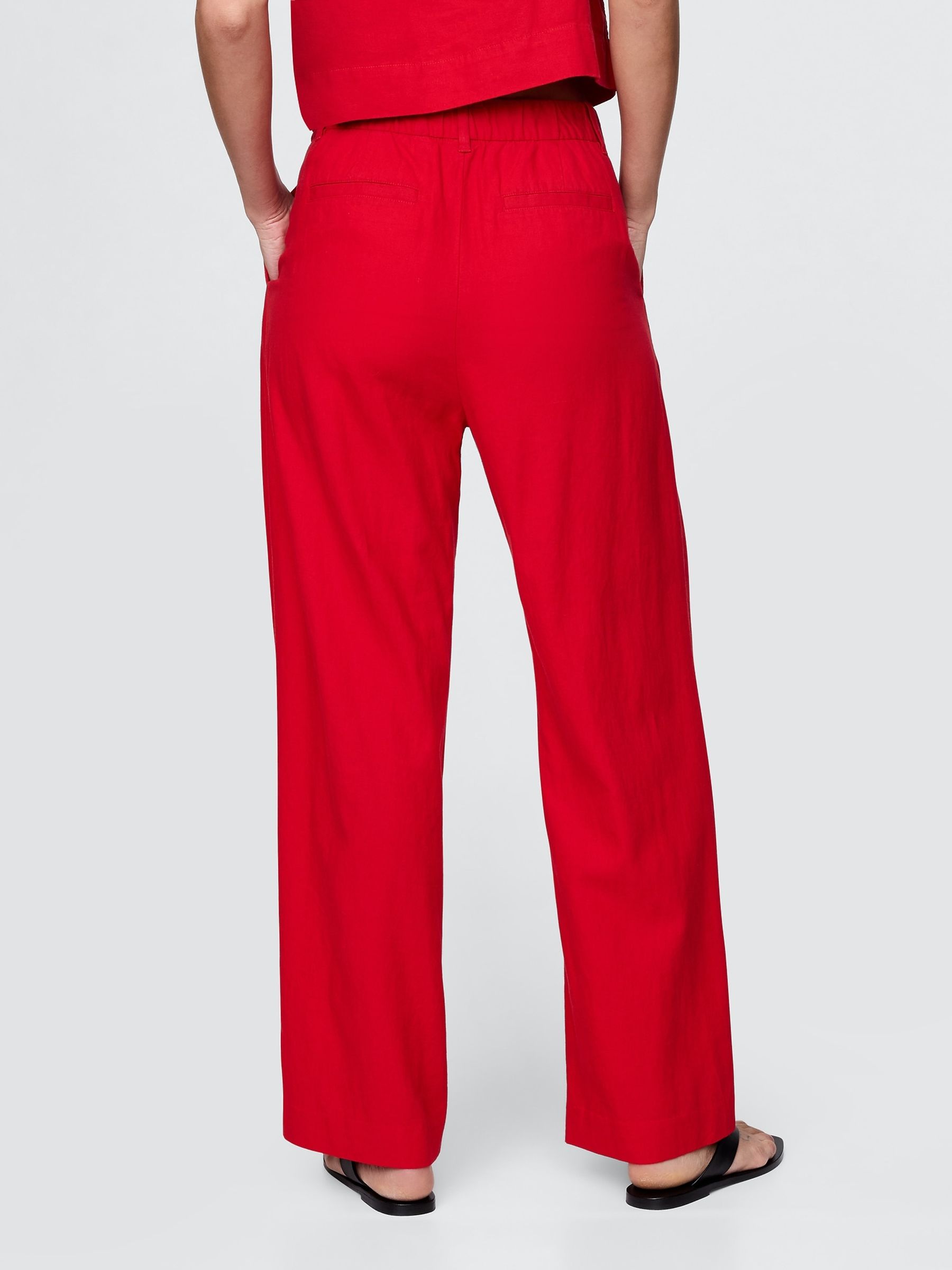 Red Wide Leg Heavyweight Linen-Blend Trousers - Image 3 of 5