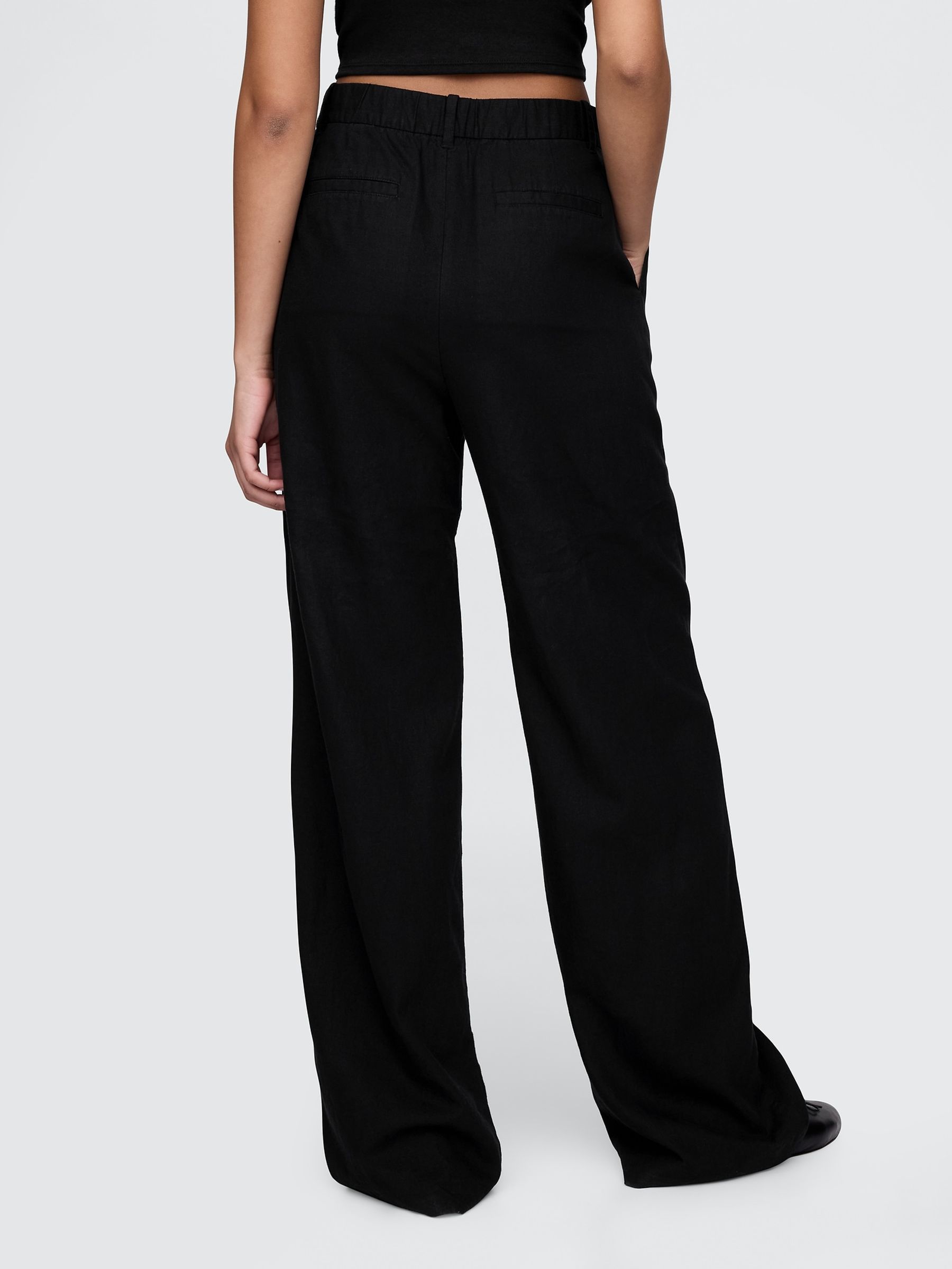 Black Wide Leg Heavyweight Linen-Blend Trousers - Image 4 of 5
