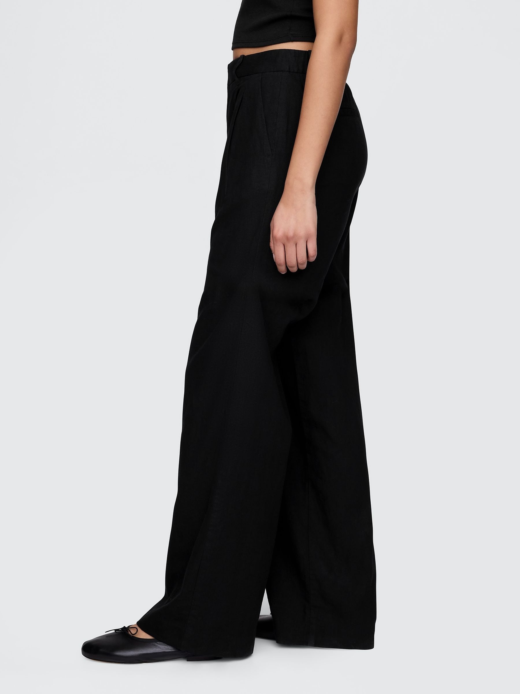 Black Wide Leg Heavyweight Linen-Blend Trousers - Image 5 of 5