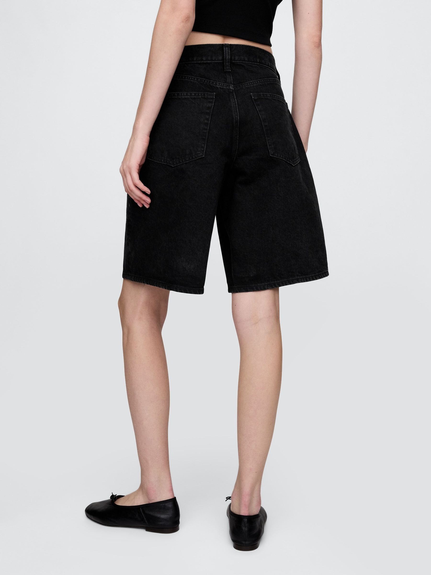 Black 11.5" Mid Rise Longline Denim Shorts - Image 2 of 5
