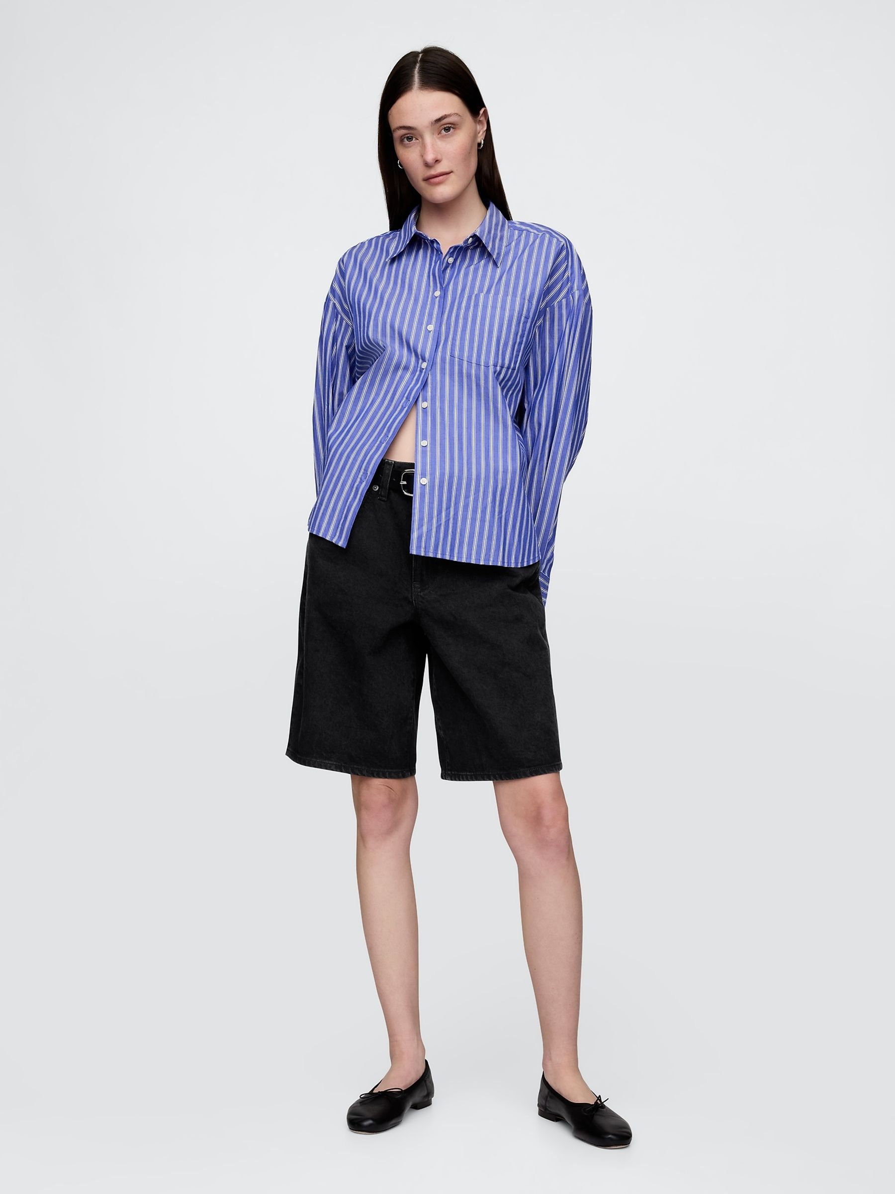 Black 11.5" Mid Rise Longline Denim Shorts - Image 5 of 5