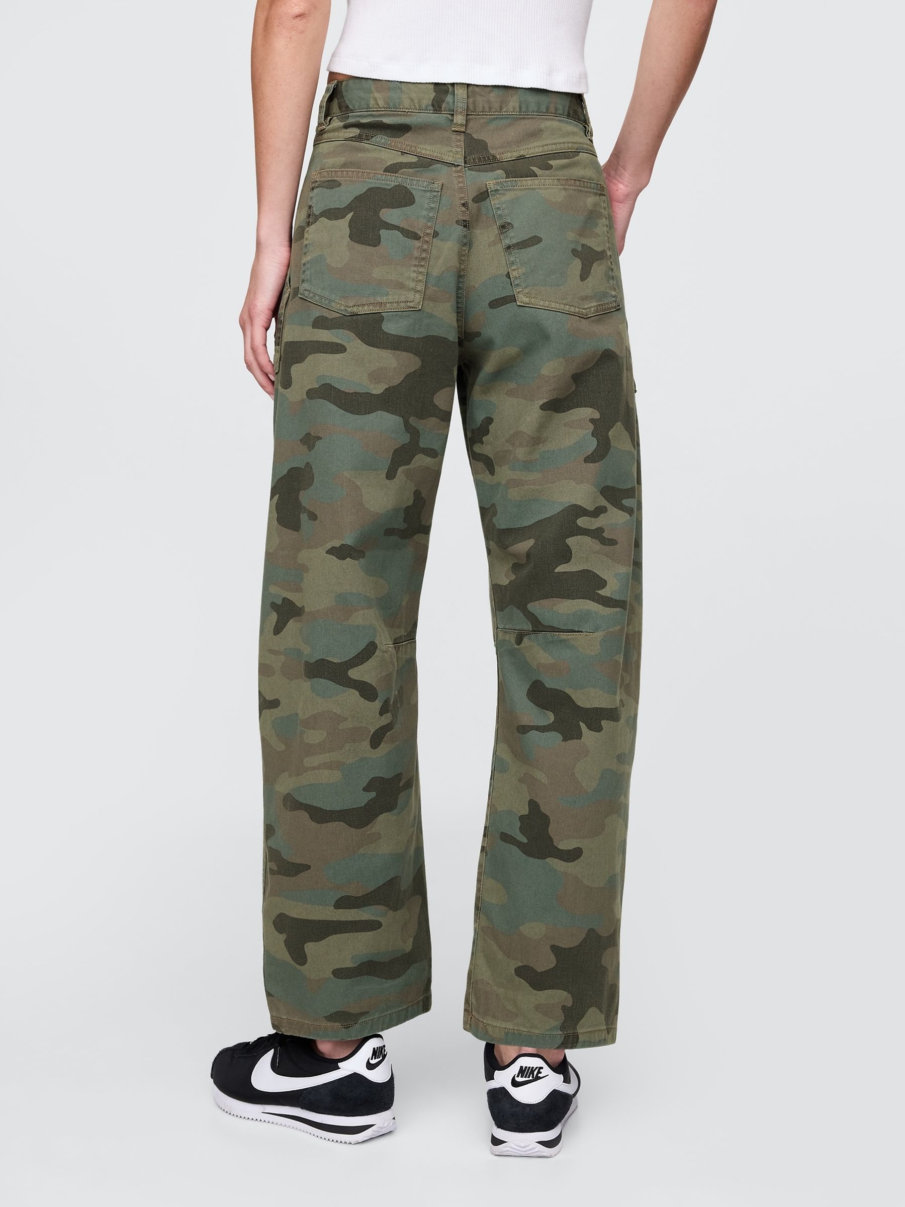 Green Camo Mid Rise Cotton Barrel Trousers - Image 2 of 7