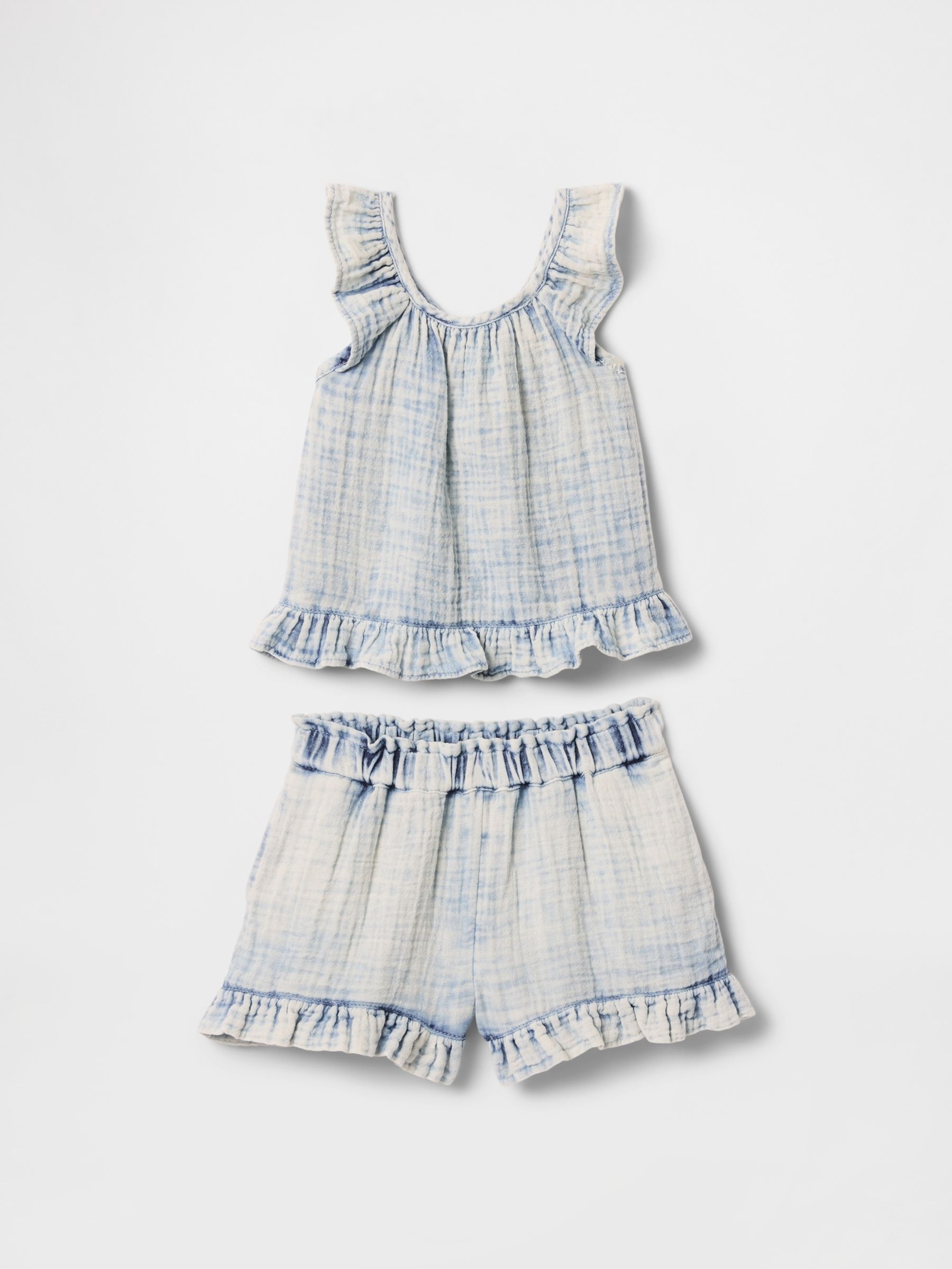 Blue Crinkle Gauze Denim Ruffle Set (6mths-5yrs) - Image 1 of 3