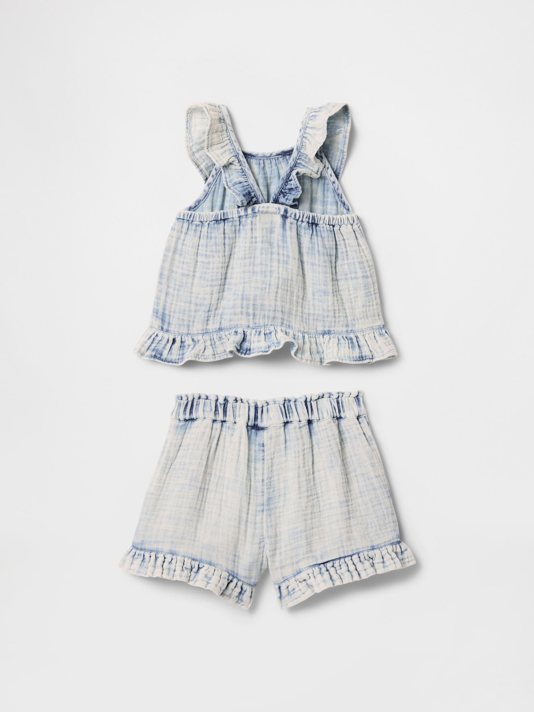 Blue Crinkle Gauze Denim Ruffle Set (6mths-5yrs) - Image 2 of 3