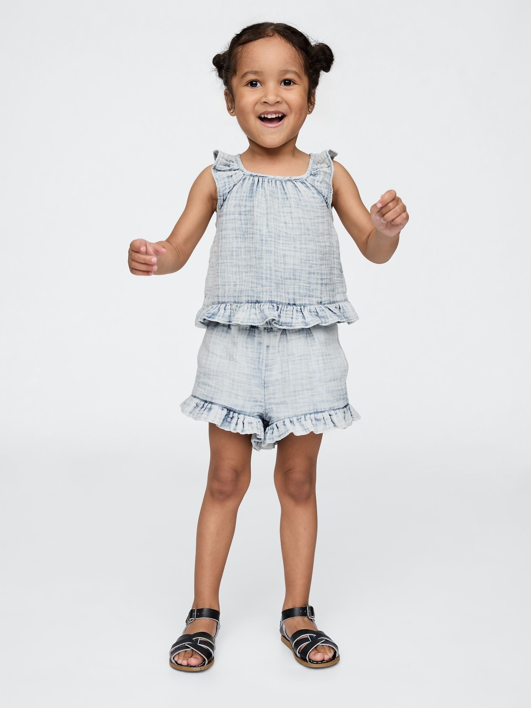 Blue Crinkle Gauze Denim Ruffle Set (6mths-5yrs) - Image 3 of 3