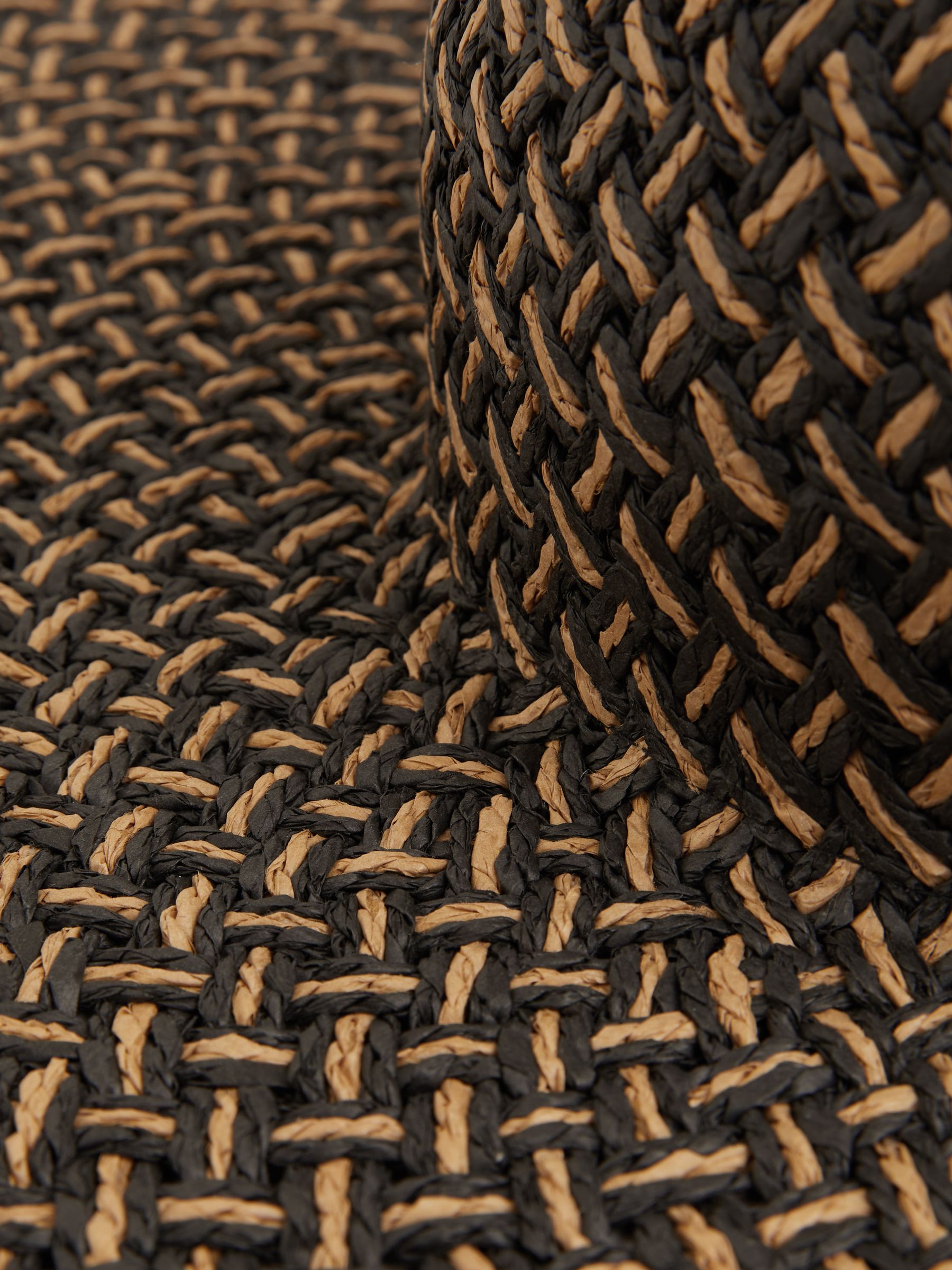 Straw Basket-Weave Sun Hat in Black/Natural - Image 4 of 5