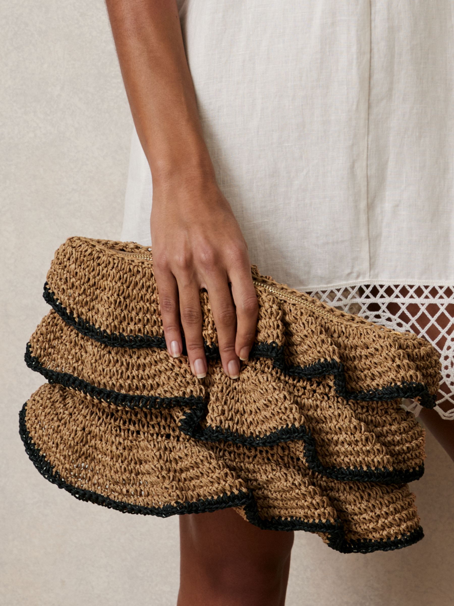 Raffia Ruffle Clutch Bag in Natural - Image 2 of 5