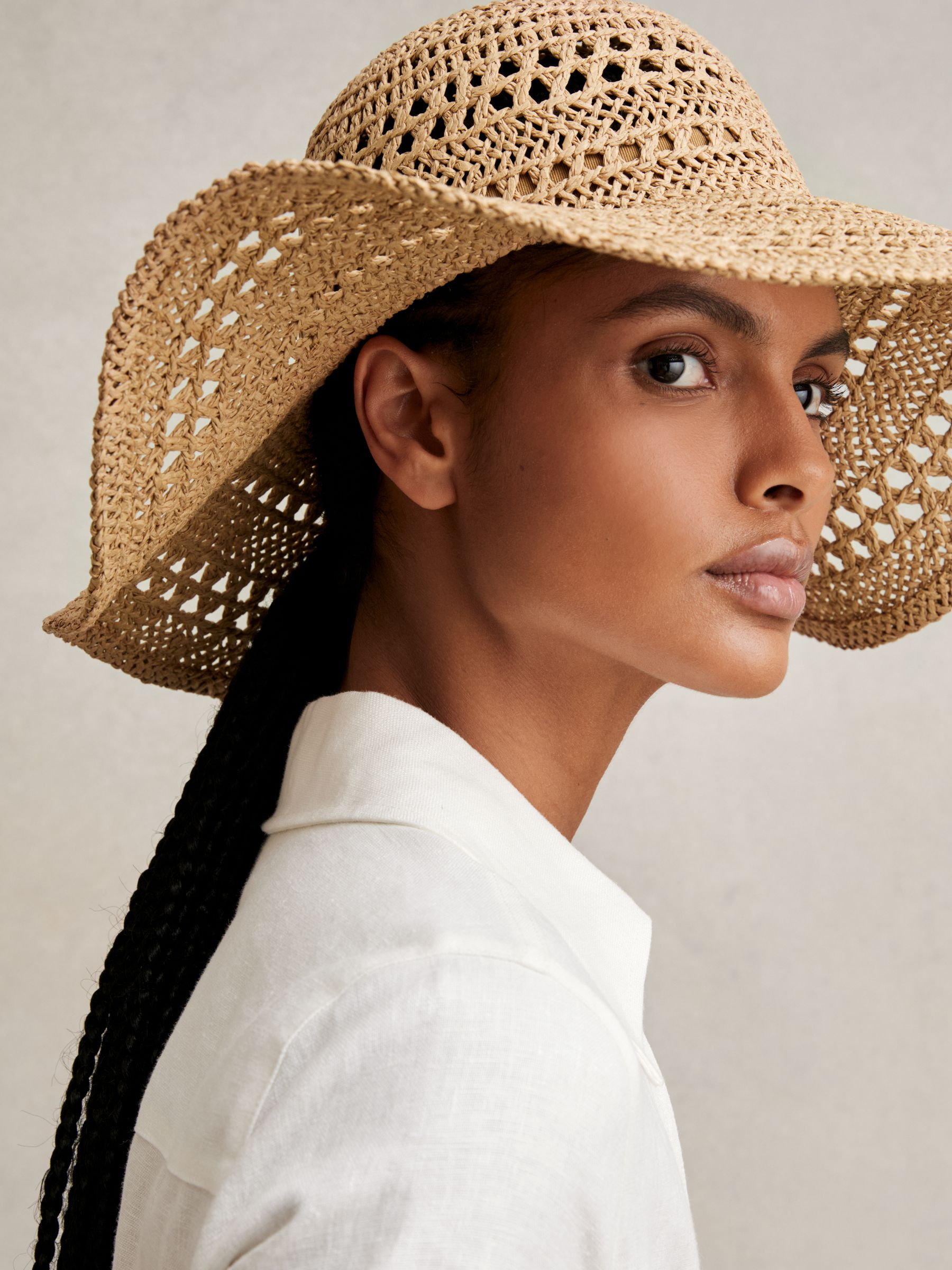 Straw Sun Hat in Natural - Image 2 of 4