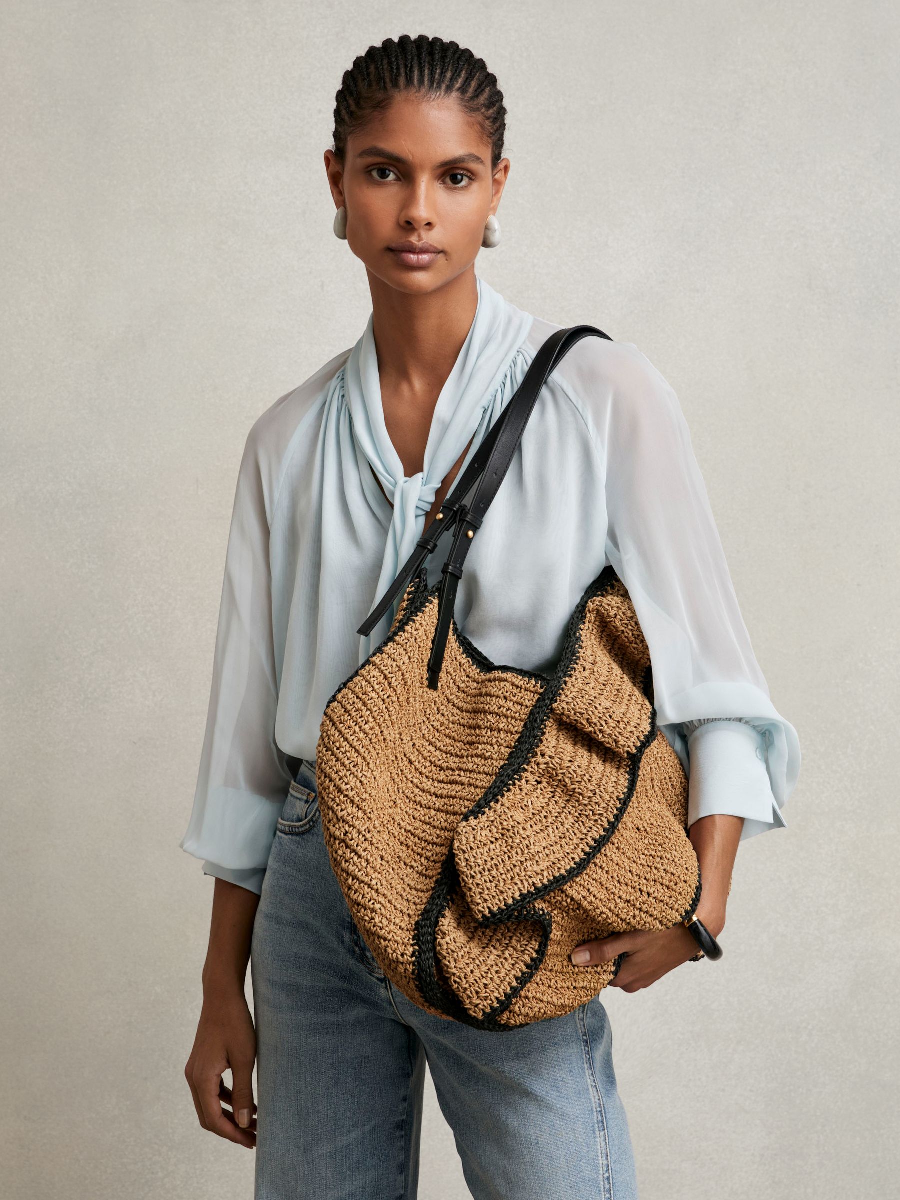 Raffia Ruffle Tote Bag in Natural - Image 2 of 5