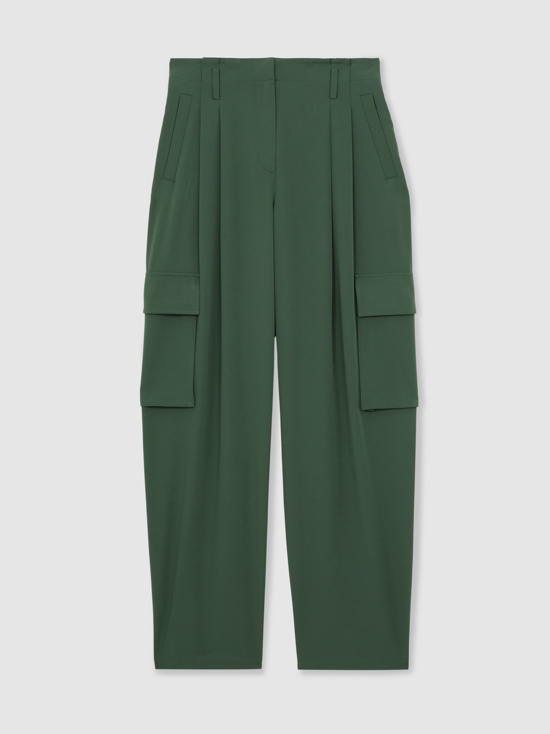 Petite Wide-Leg Pleated Cargo Trousers in Green - Image 2 of 7