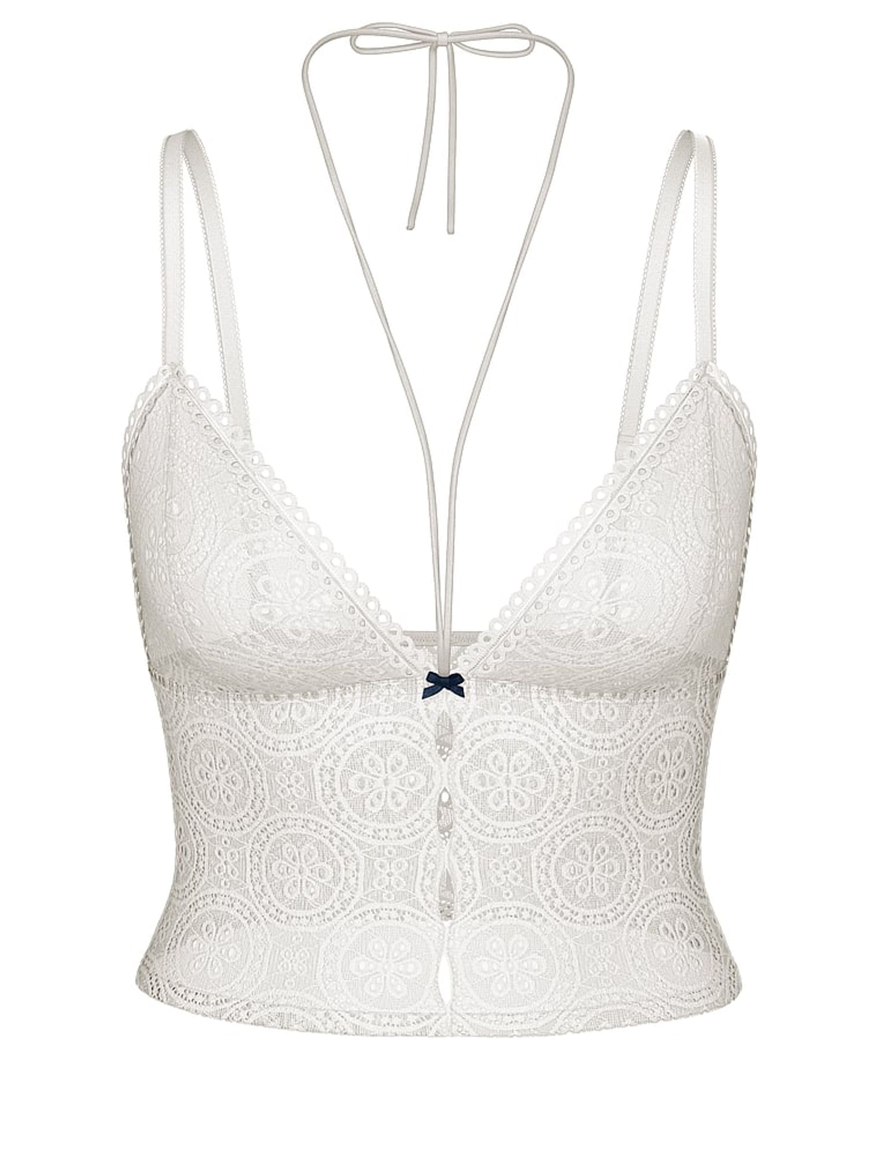 Coconut White Triangle Eyelet Lace Halter Bralette - Image 3 of 3