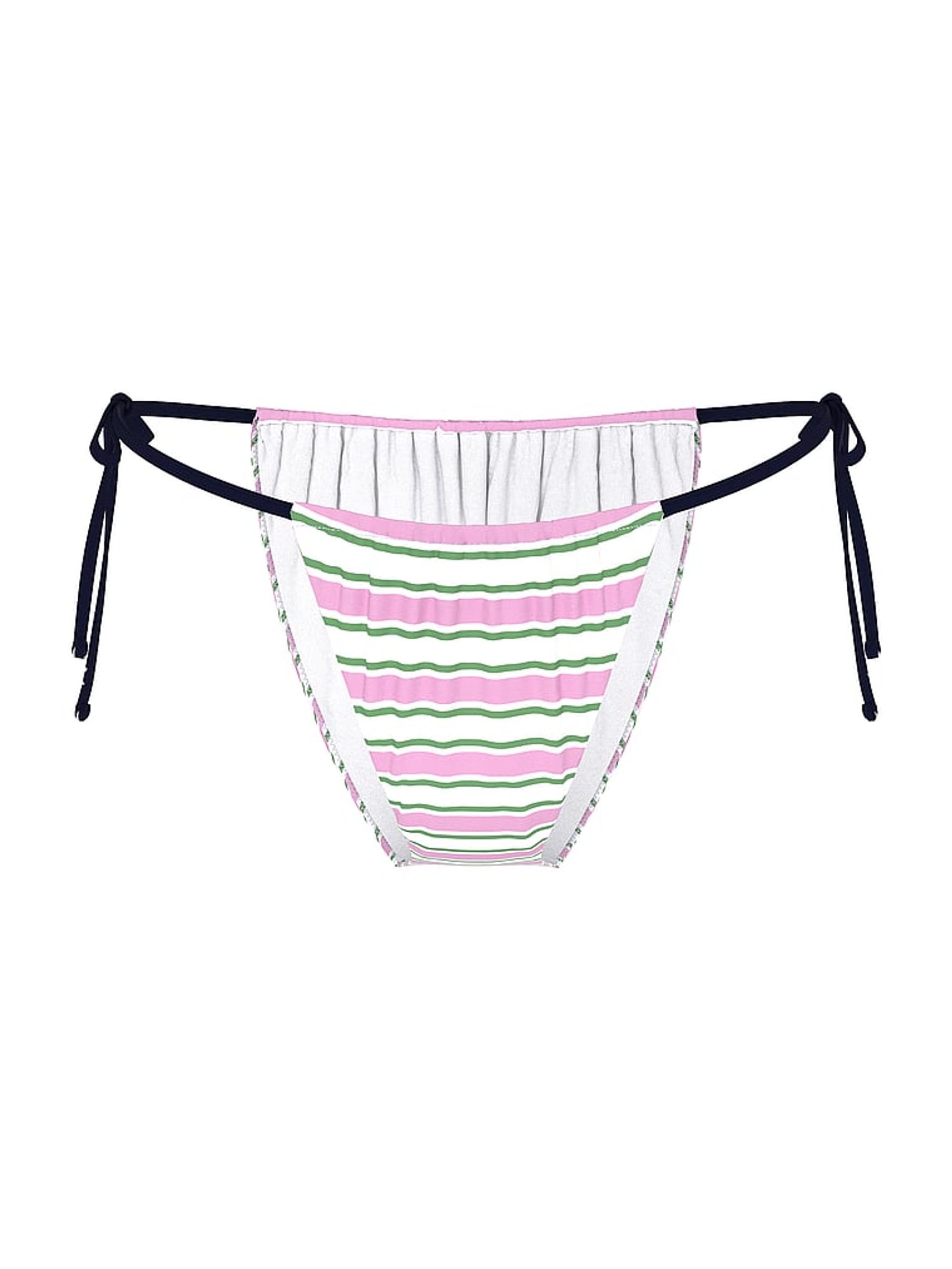 Pink and Green Stripe Tie Side Cheeky Bikini Bottoms - Image 3 of 3